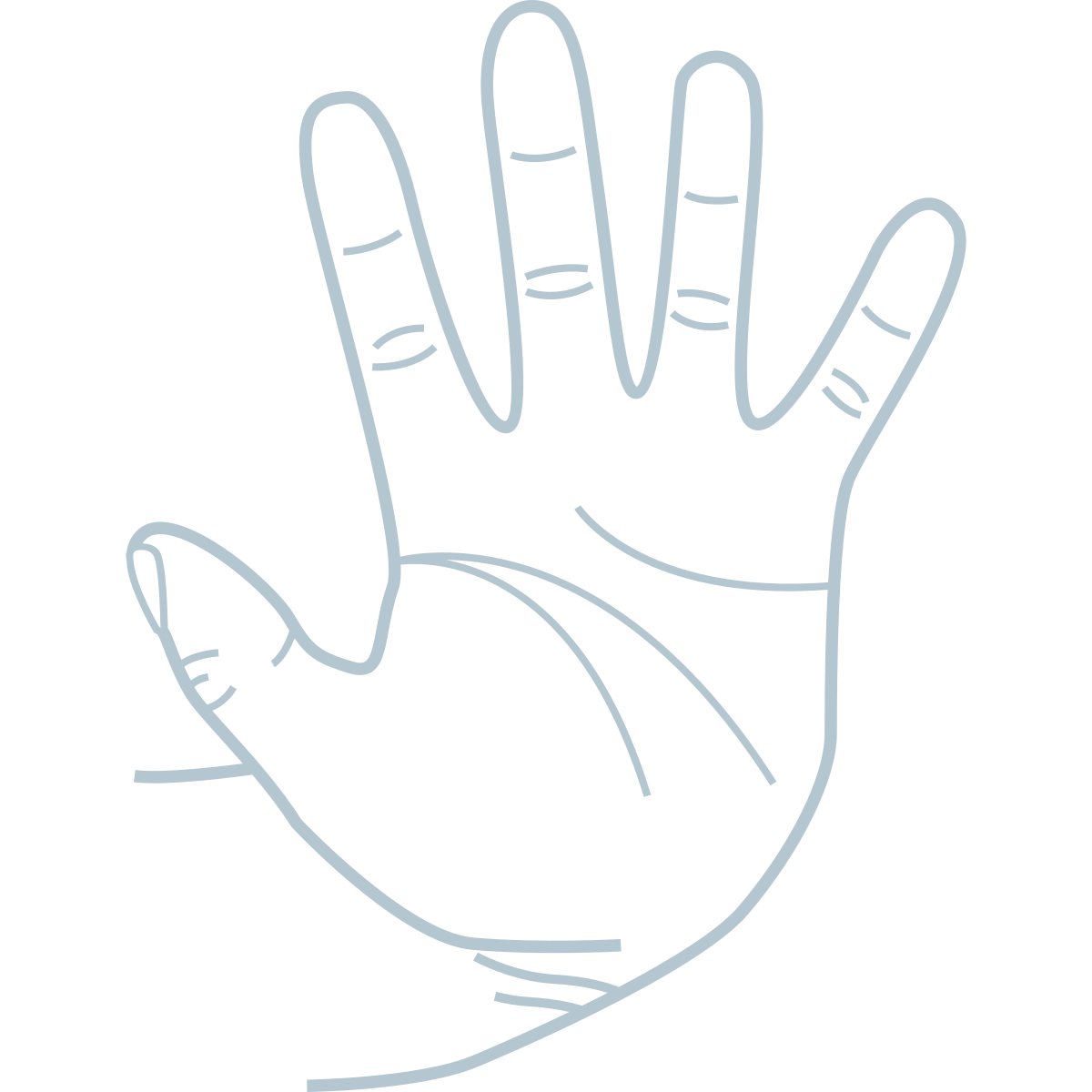 Thin blue outline of the palm of a hand held upright to indicate a poor fit between client and therapist for talk therapy