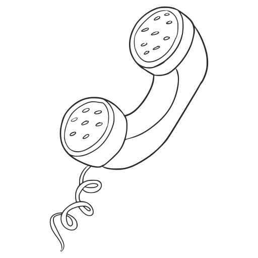 Thin black outline of a telephone on a curly phone cord