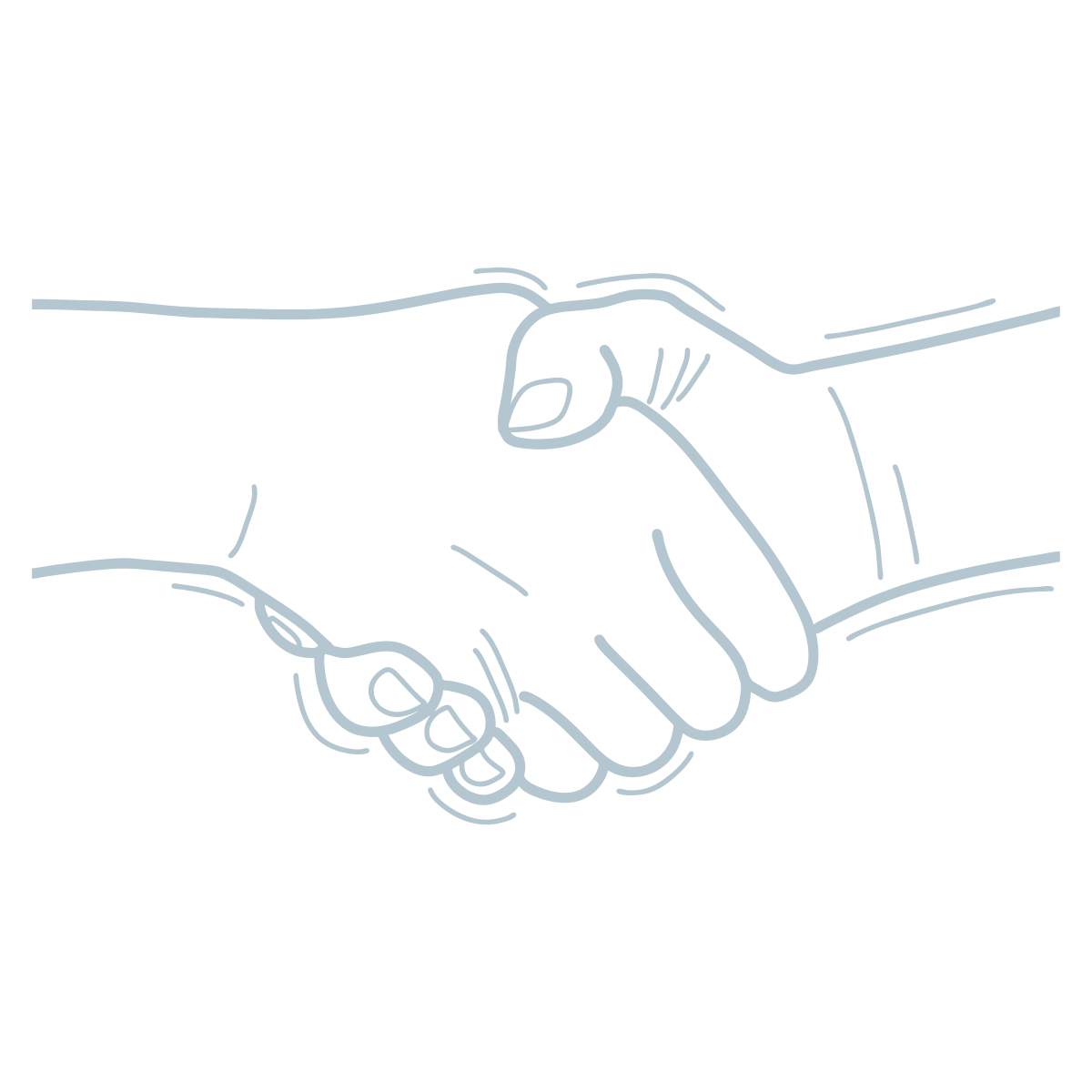 Thin blue outline of handshake between two people's hands, showing a good fit between therapist and client for talk therapy