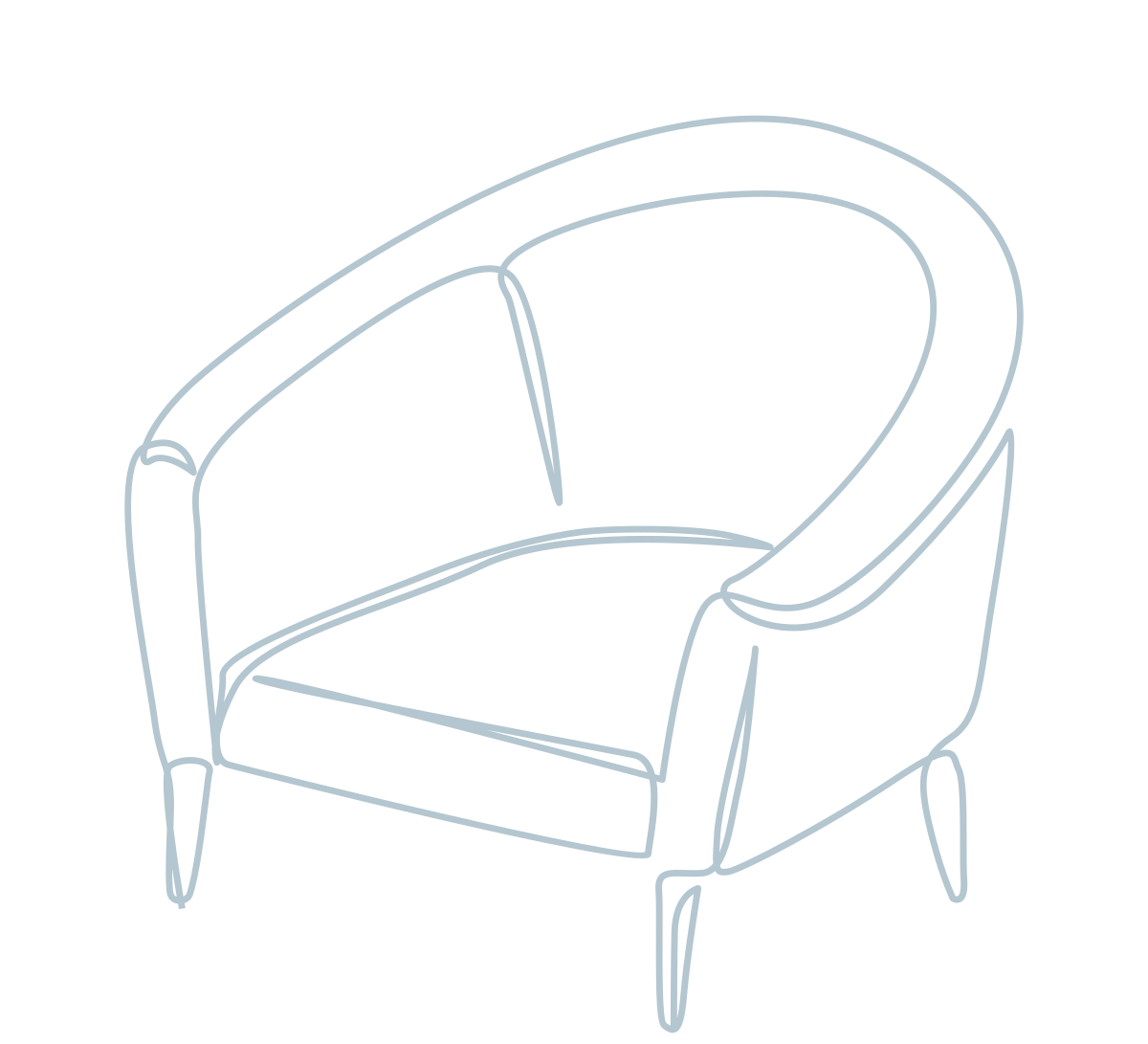 Blue outline of comfortable chair to sit in for talk therapy