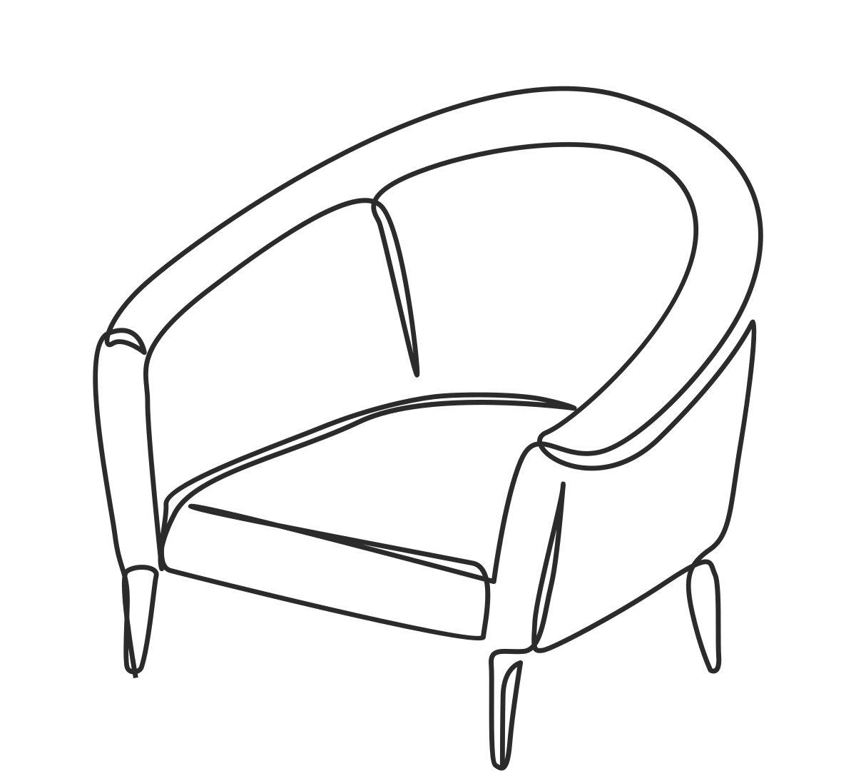 Thin black line outline of a comfortable chair for talk therapy