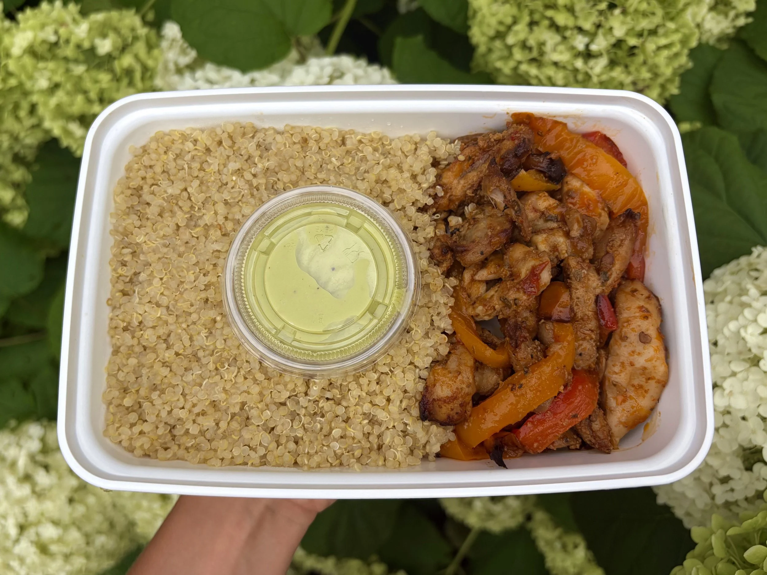 Deconstructed Chicken Thigh Fajita Bowl w/ Avocado Crema