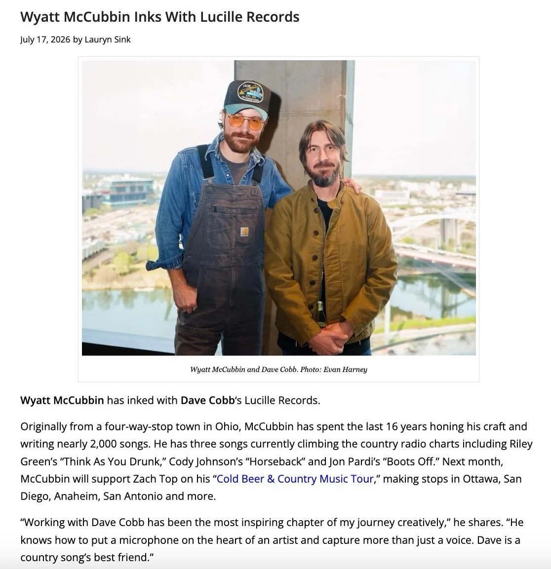 Congrats to our guy @wyattmccubbin for releasing his debut song in partnership with @lucillerecords today. Big things ahead for this guy!