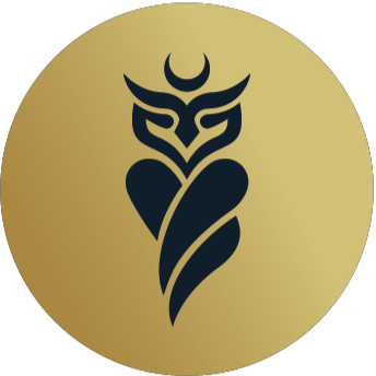 Grandmother Moon Doula logo of owl, in gold circle