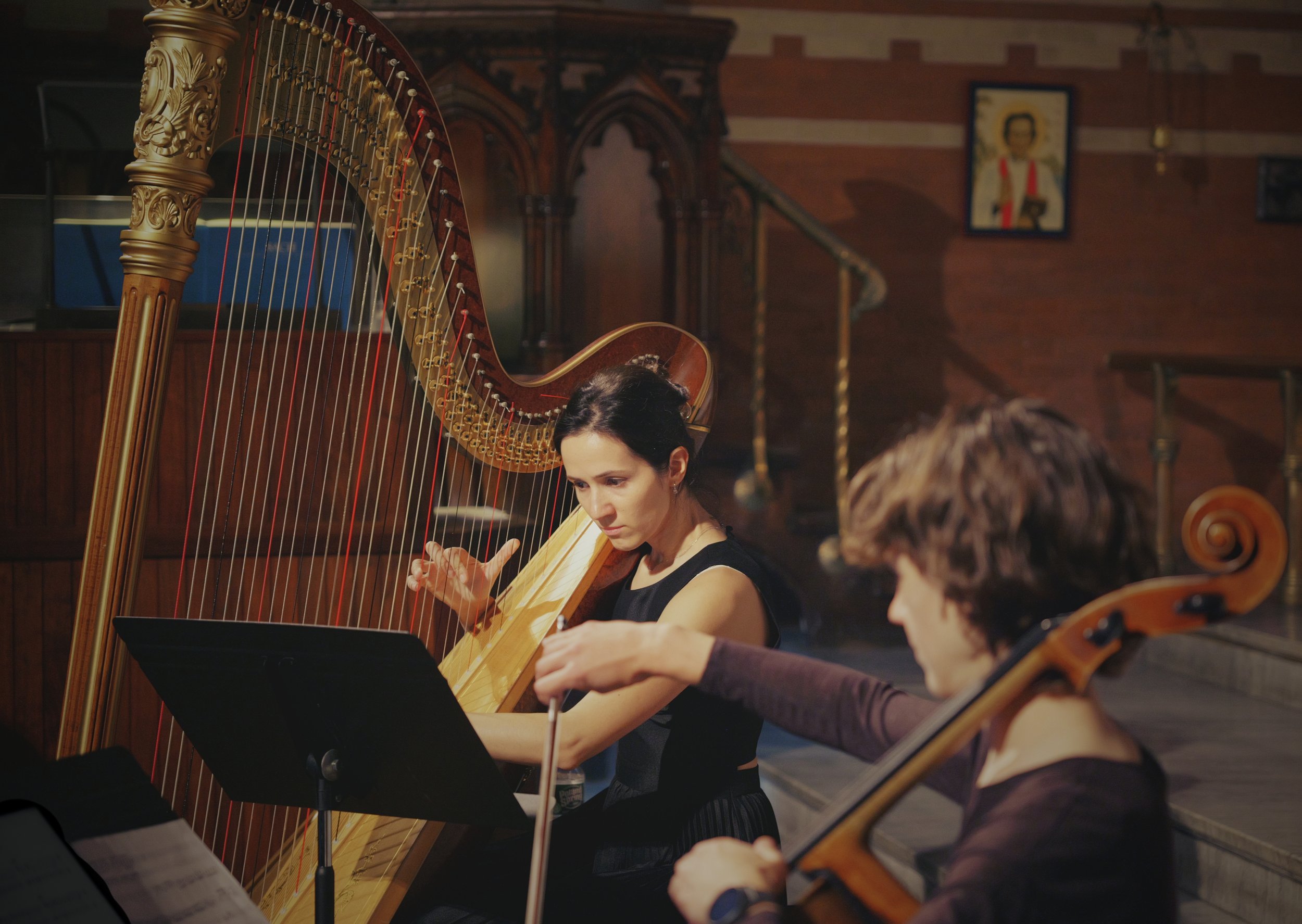 Rehearsing "The Chelsea Preludes" by Buck McDaniel with cellist Julia Henderson