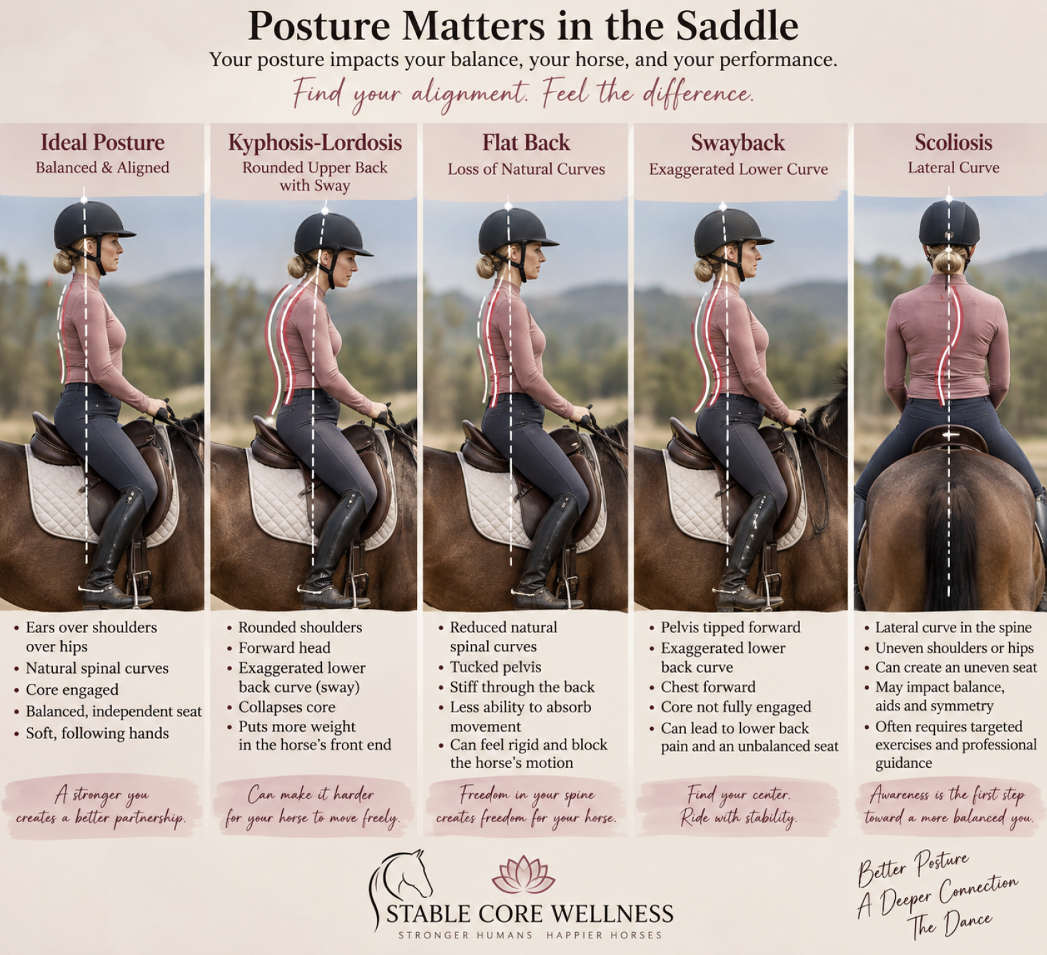 Spinal alignment for equestrians, improve posture saddle