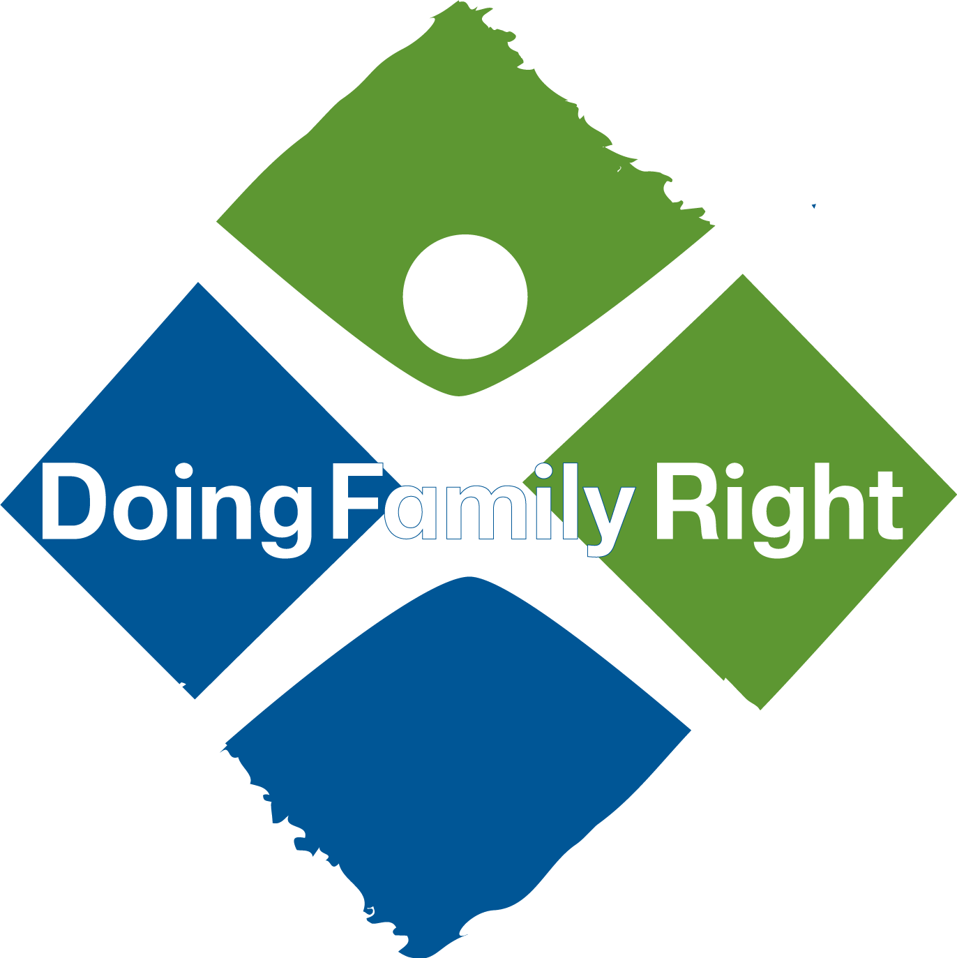A graphic of the state of Minnesota with a blue square and a green diamond overlay, displaying the text 'Doing Family Right'.