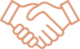 Line art of two hands shaking.