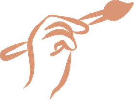 Line drawing of a hand holding a paintbrush.