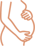 Simplified illustration of a pregnant woman holding her belly with one hand.