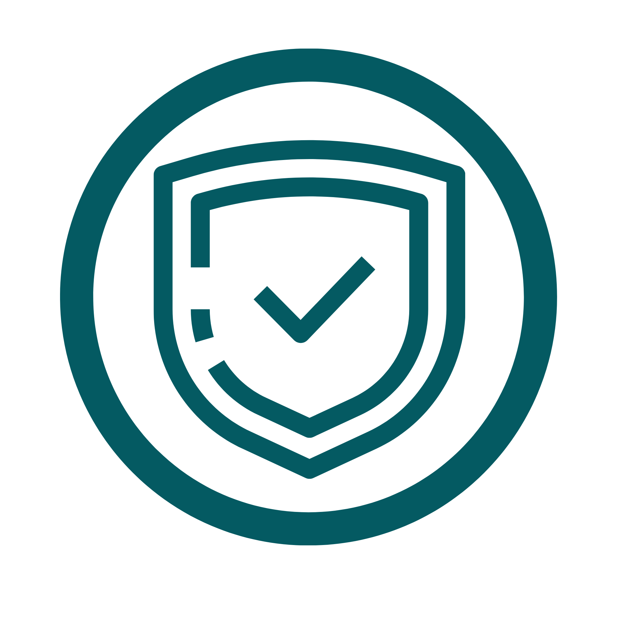 A digital logo with concentric circles and geometric shapes in shades of teal and black, forming a stylized design.