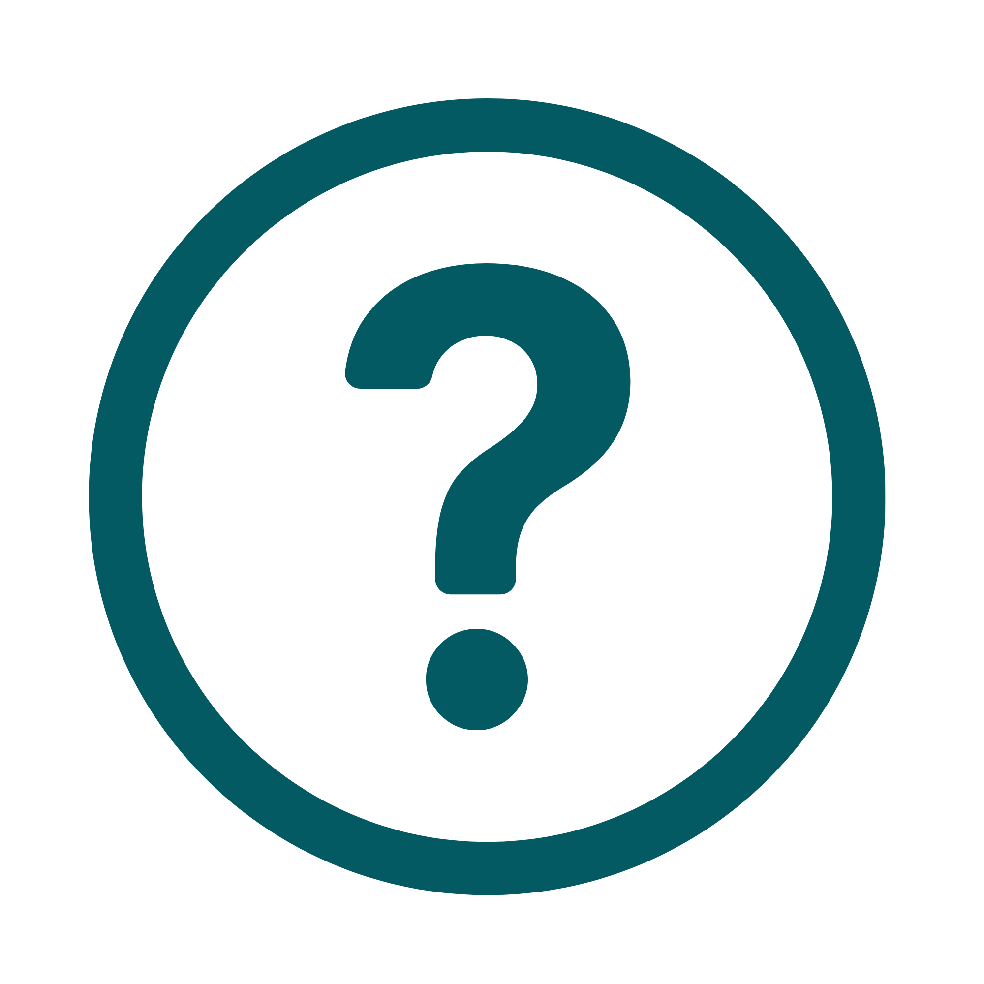 Question mark icon with teal outline on black background.