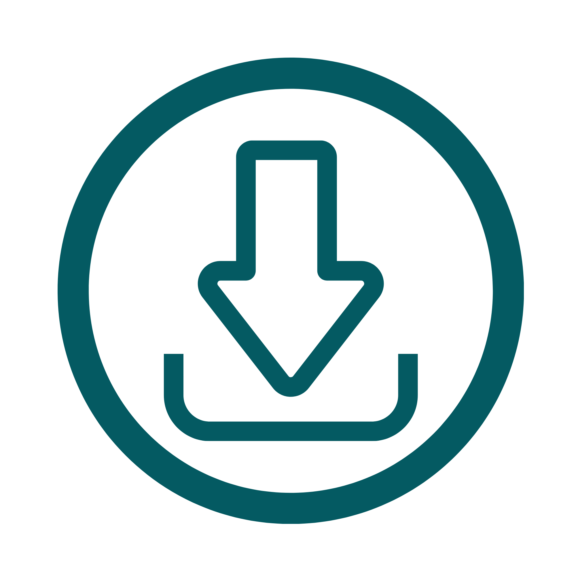 An icon of a downward-pointing arrow inside a circle, with the circle and arrow in teal color on a black background.