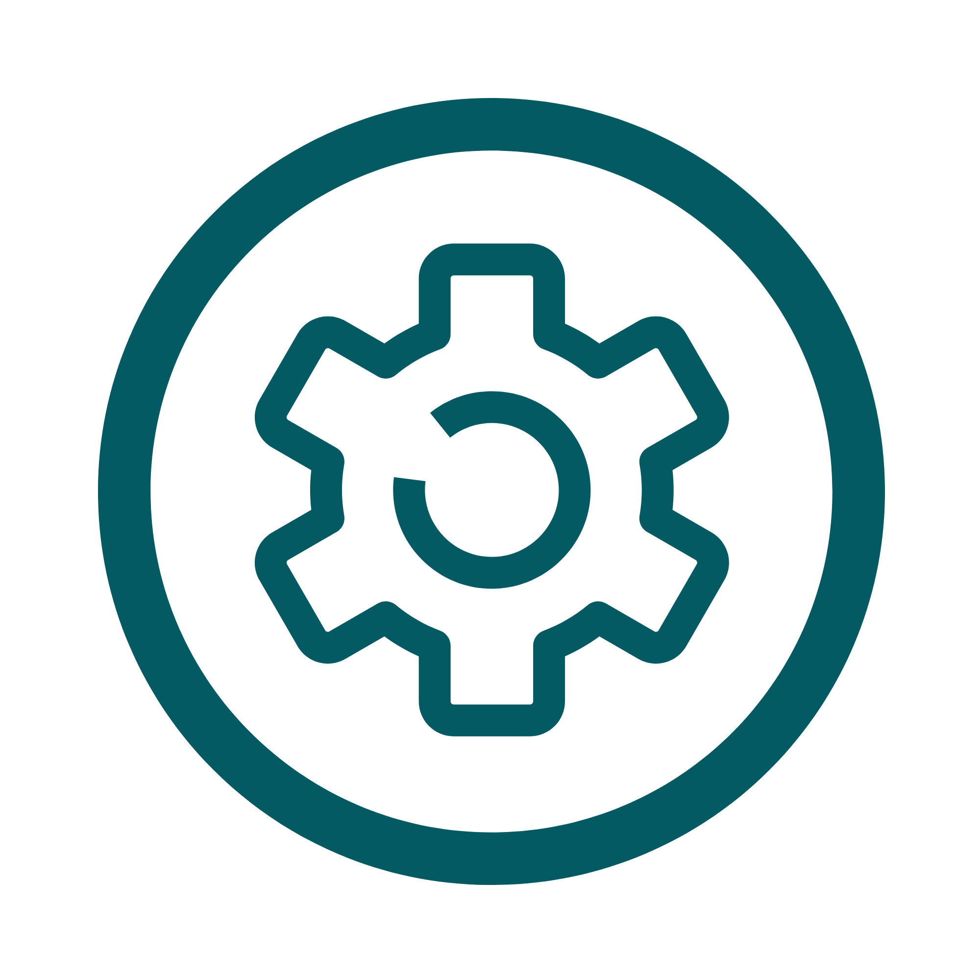A stylized icon of a person at a computer with a gear, surrounded by a circular arrow, representing a user profile or system settings.