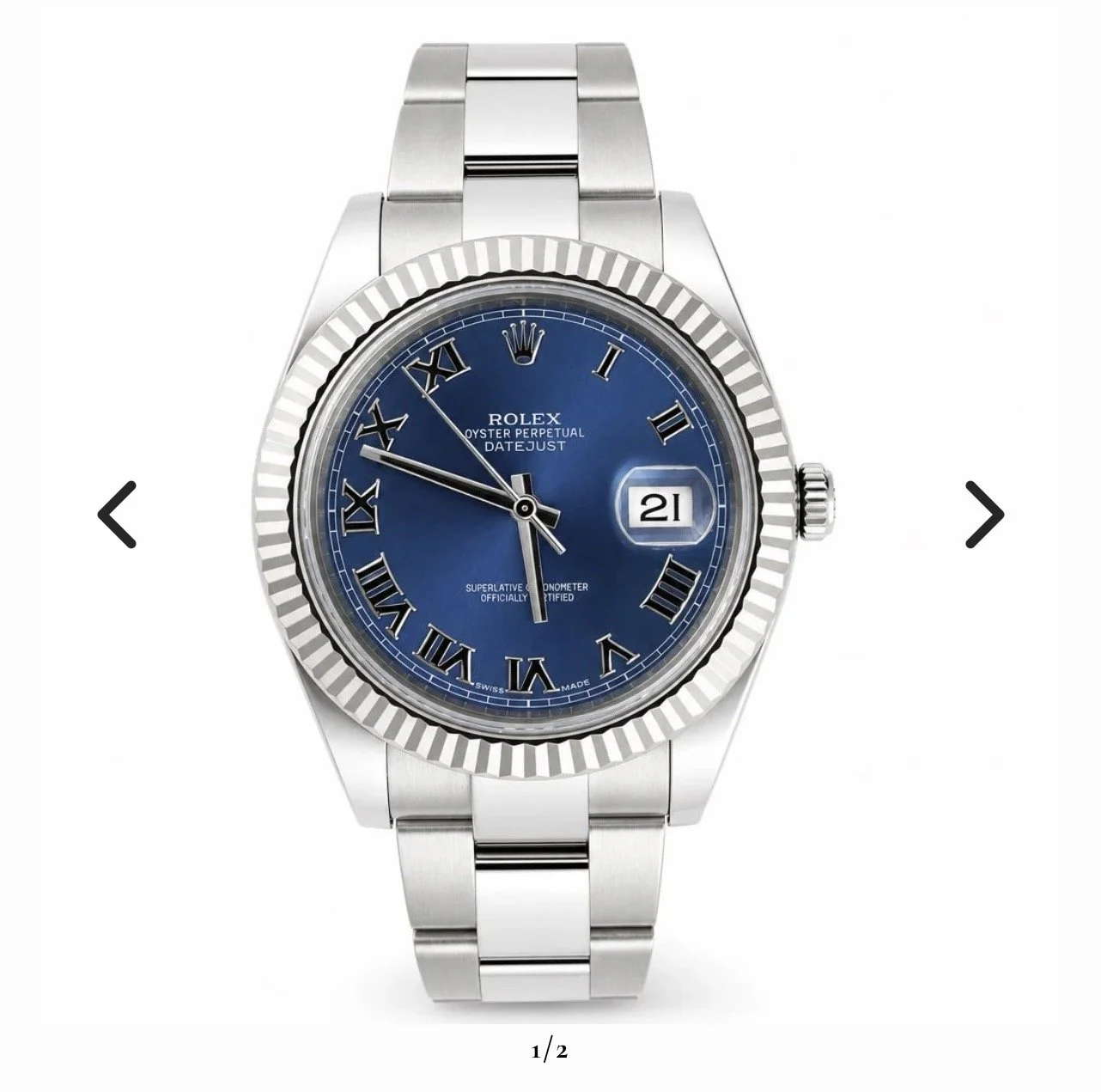 Rolex Dayjust Blue Roman Satinaless Steel 41mm 116334 - Pre-Owned
