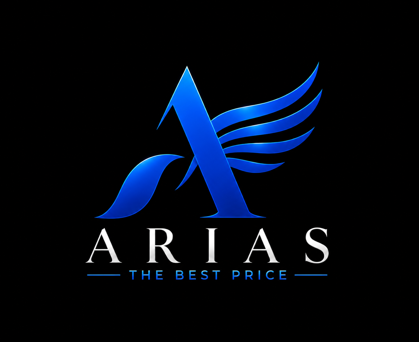 A blue stylized logo of a letter A with wings, with the text 'ARIAS' and 'The Best Price' below.