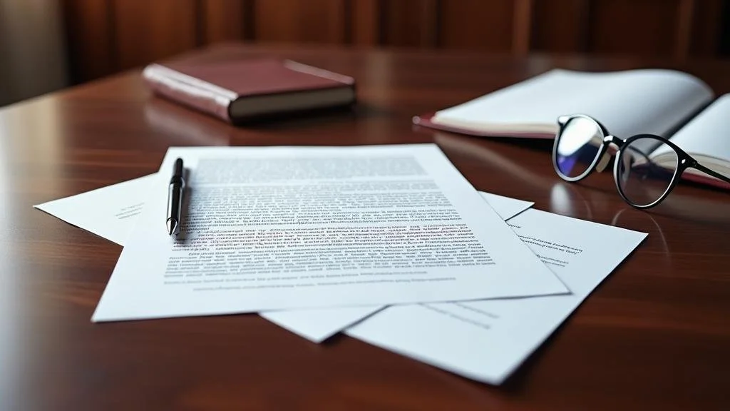 Legal documents and notes on a desk representing employment law counsel and workplace compliance.