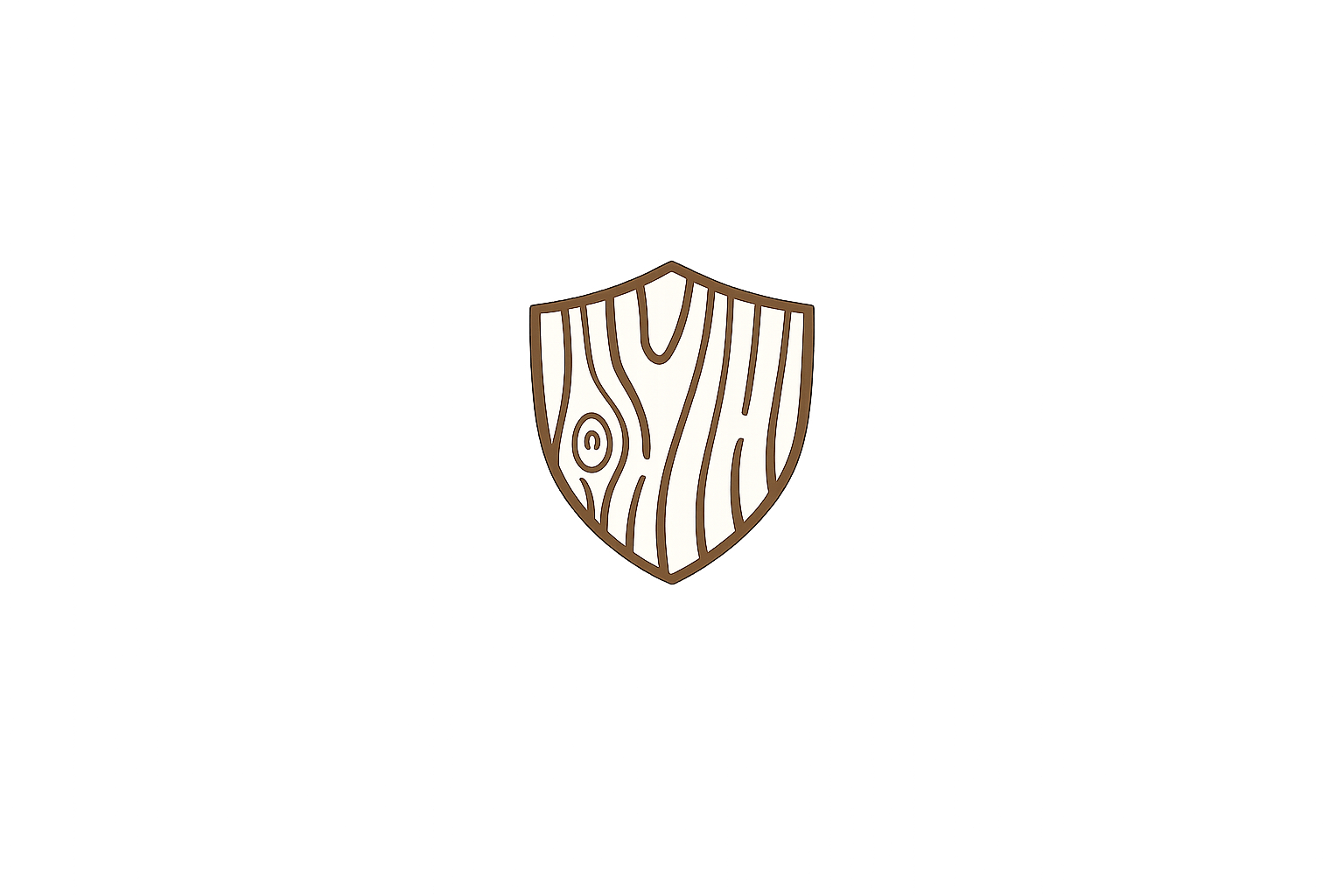 A badge that features a shield with a wood grain pattern.