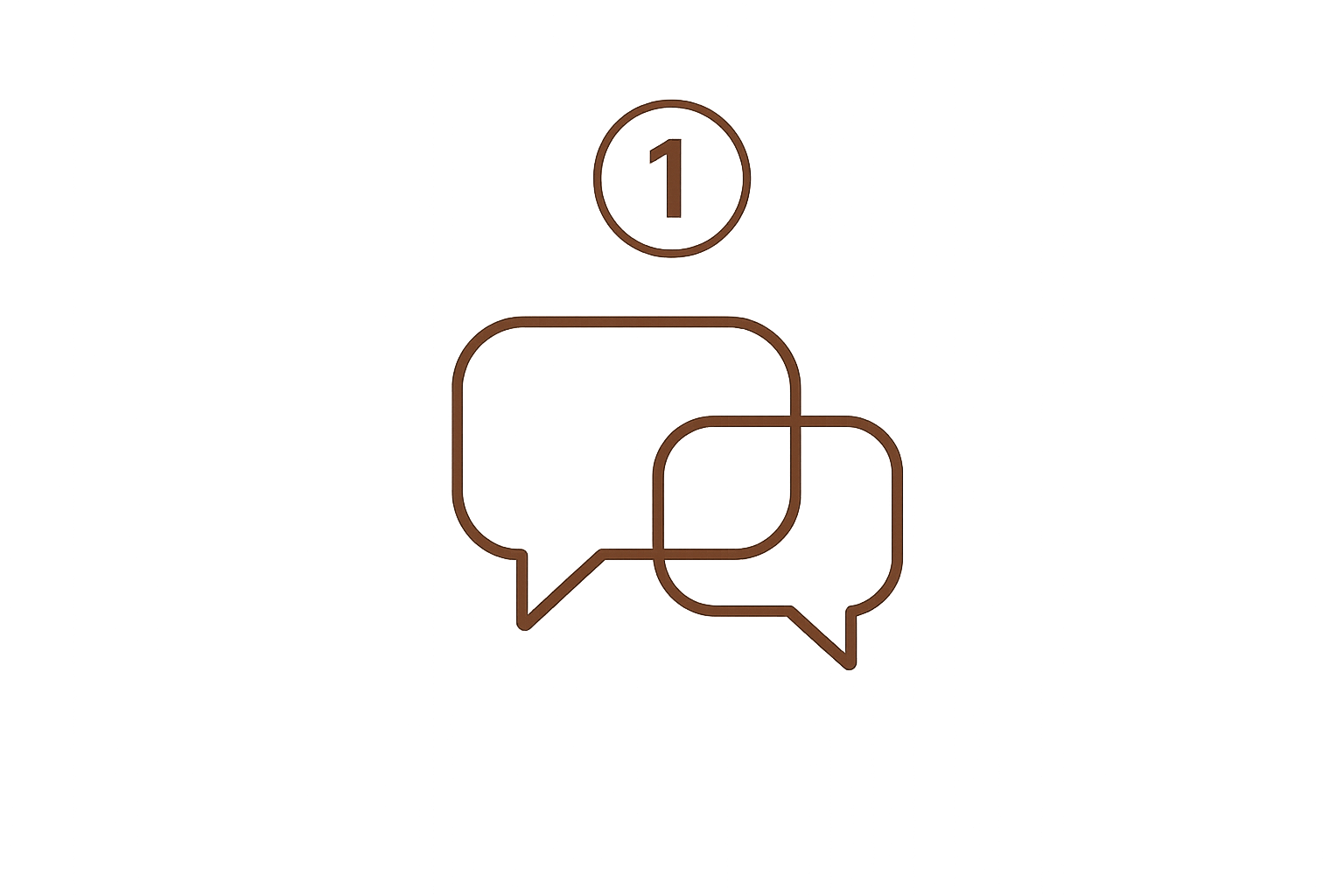 Notification icon with two speech bubbles and a number one notification badge