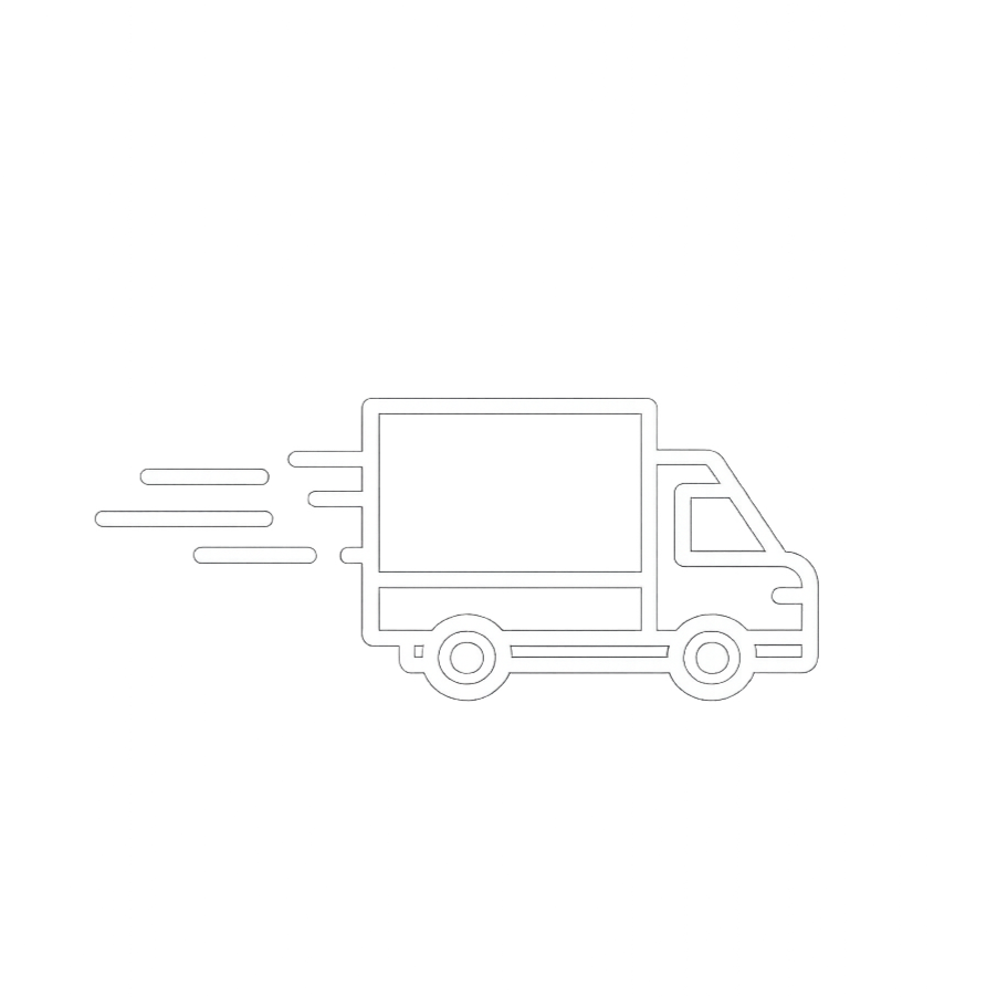 Outline of a delivery truck with motion lines indicating movement to the left.