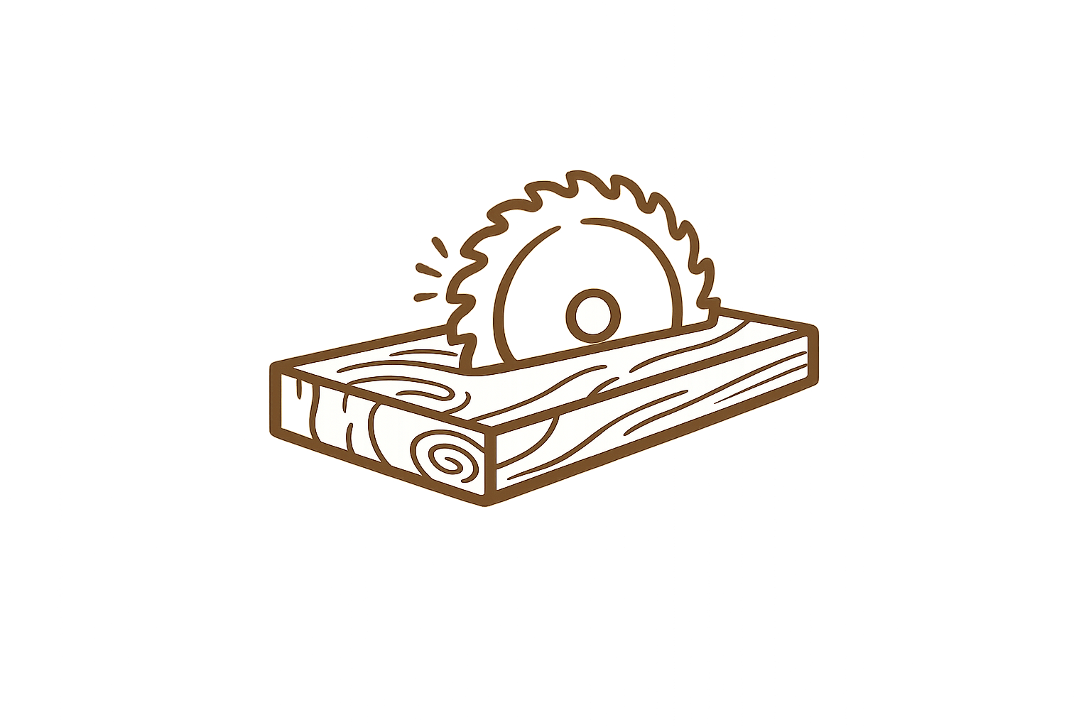 Illustration of a circular saw blade emerging from a wooden block on a wall-mounted shelf.