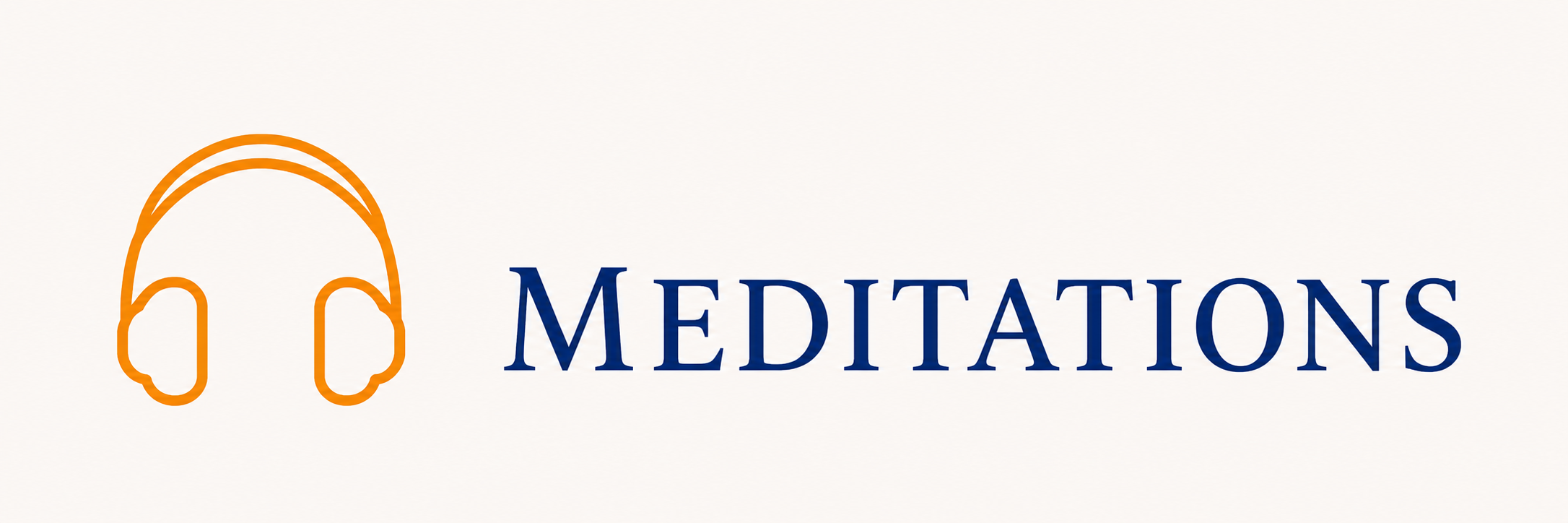 Logo with orange headphones icon and the word 'Meditations' in blue text.