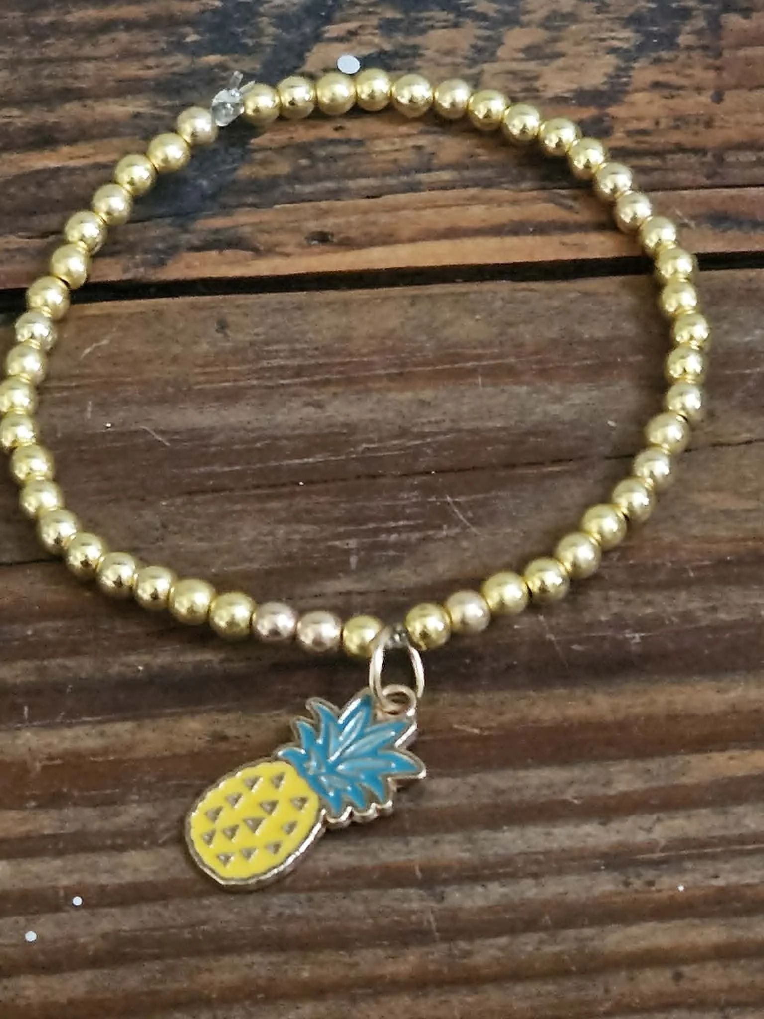 tropical Pineapple Charm Beaded Bracelet