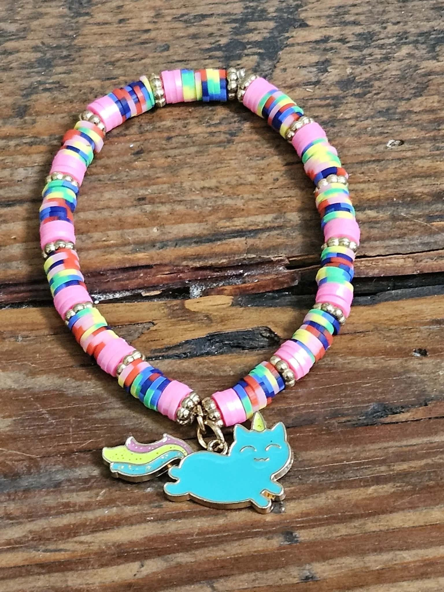 Rainbow Unicorn Cat Charm Bracelet