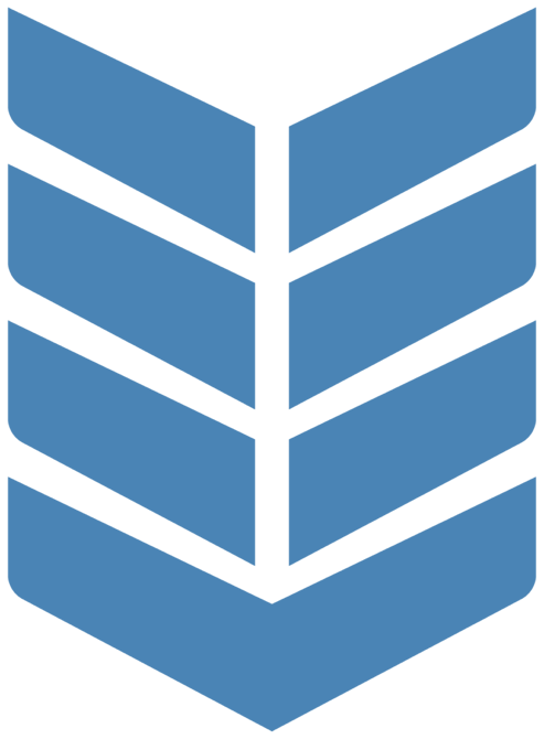 Stylized illustration of a stack of four blue and black books or files