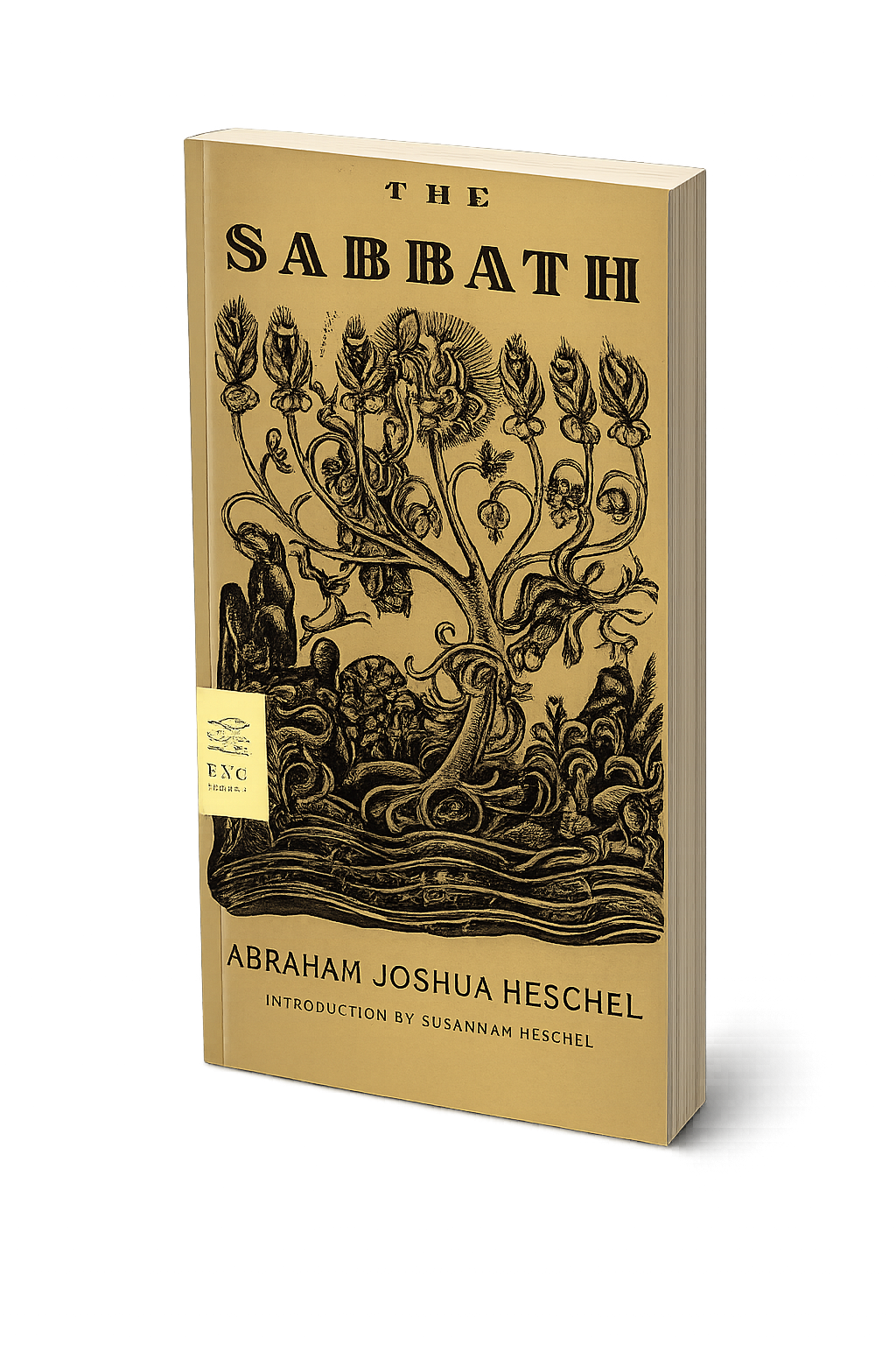 Book titled "The Sabbath" by Abraham Joshua Heschel with an illustration of a plant with intricate roots and leaves on the cover.