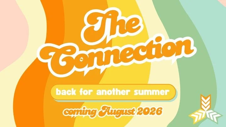 A colorful promotional poster for 'The Connection' announcing it will return in August 2026 for another summer, featuring vibrant pastel colors and a decorative leaf design in the bottom right corner.