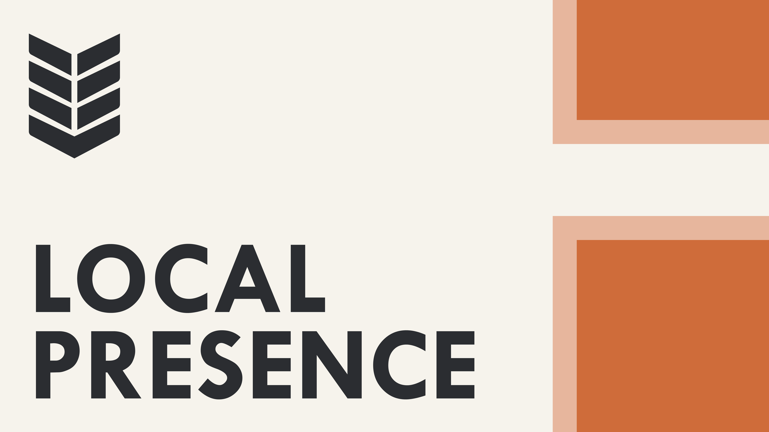 A graphic design featuring a black wheat icon, the word 'LOCAL' in large black letters, and a background with beige and orange blocks.