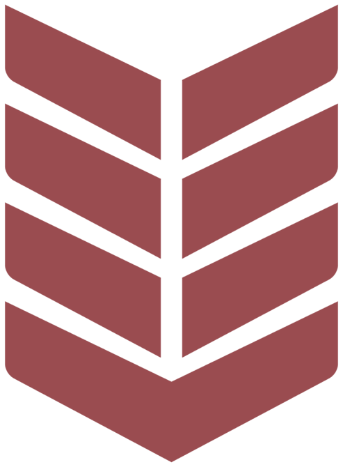 A stylized, three-dimensional digital arrow pointing downward, composed of stacked maroon or dark red blocks, with a black background.