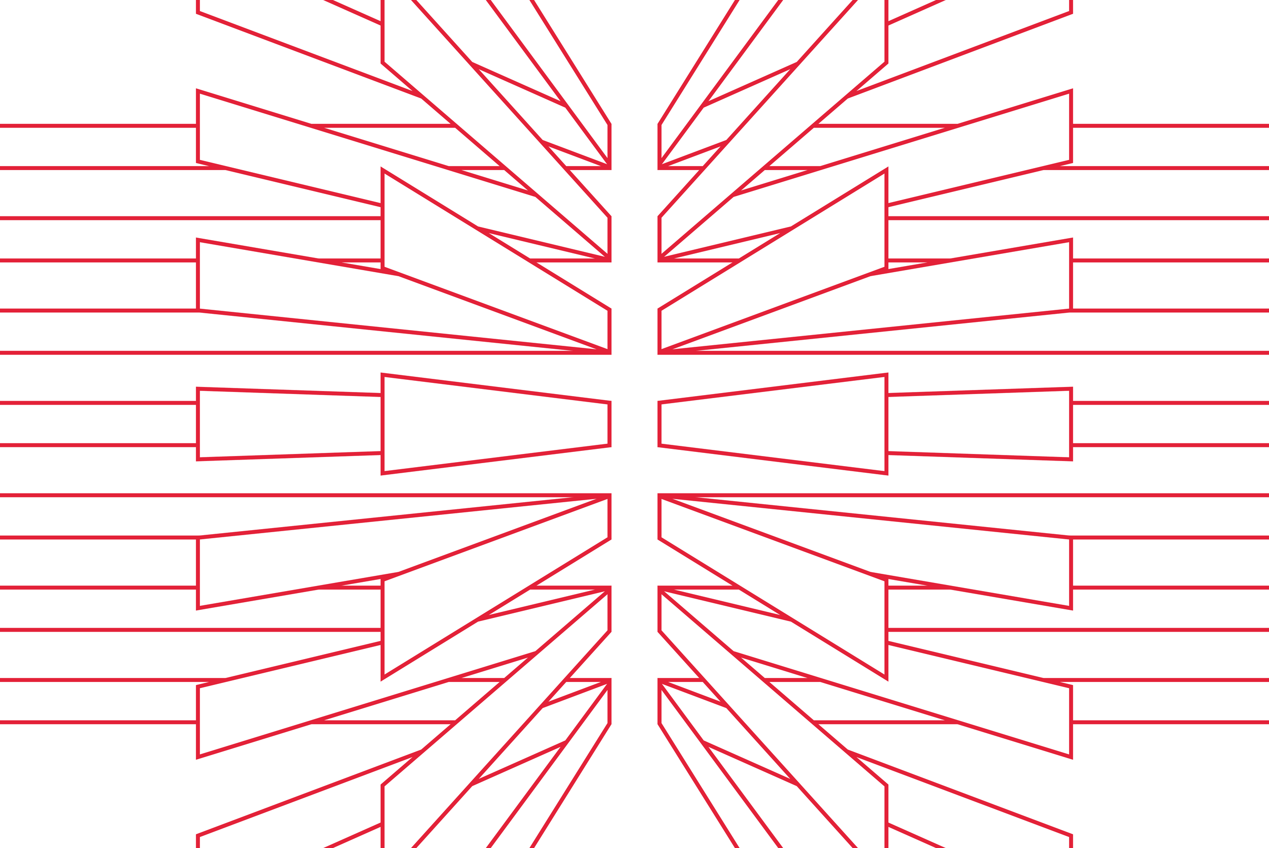 A geometric pattern composed of interconnected red lines forming an intricate design on a white background.