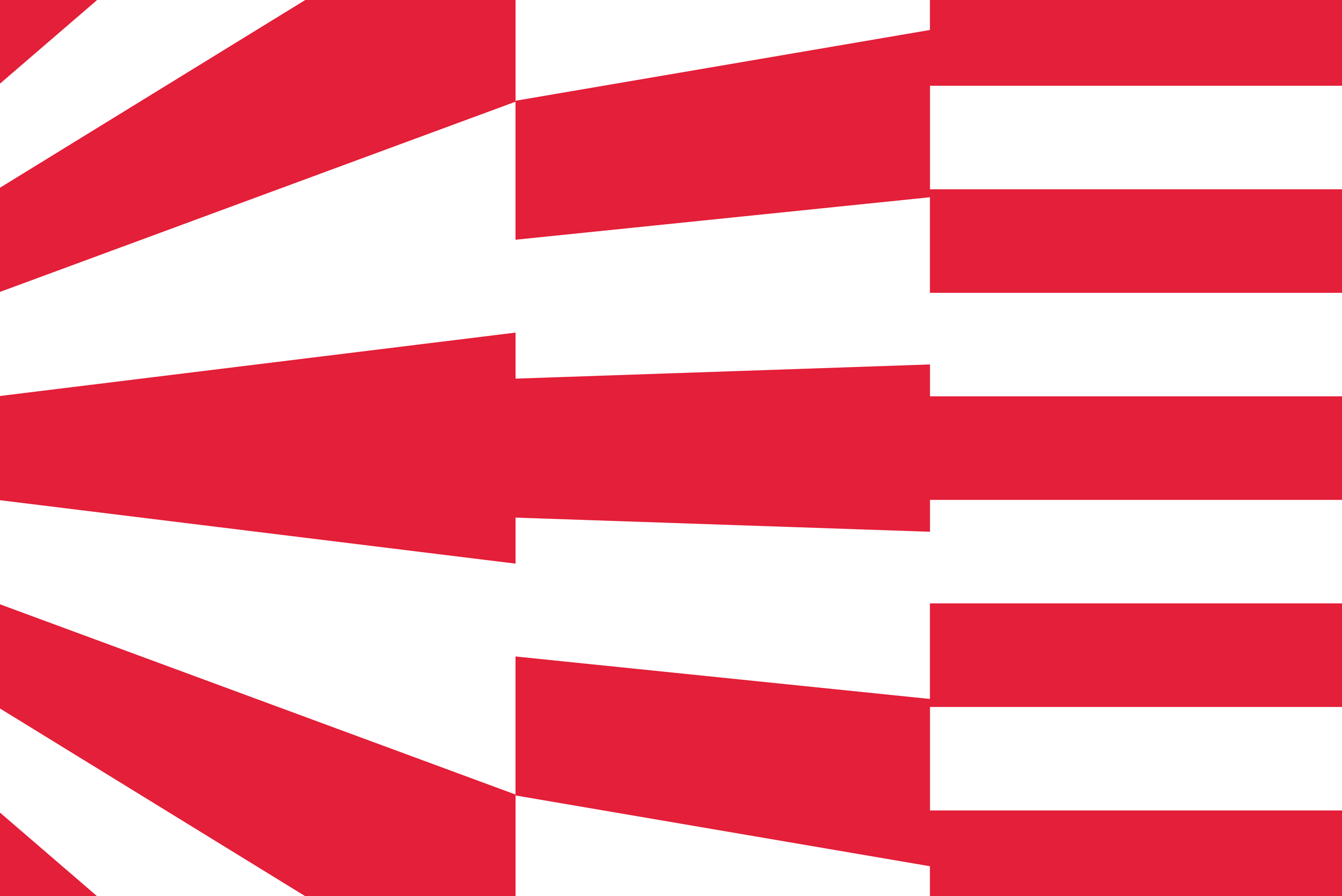Abstract design featuring red and white geometric shapes with sharp angles and contrasting colors.