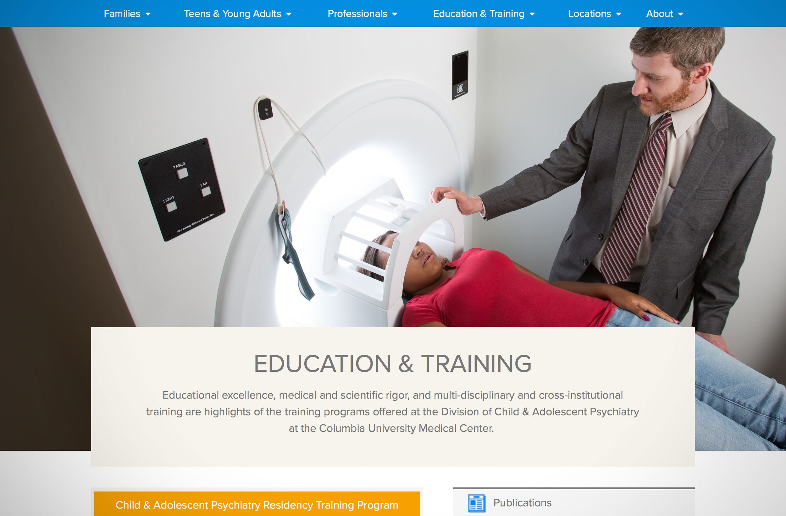 A woman lying down inside an MRI machine with a doctor assisting her.