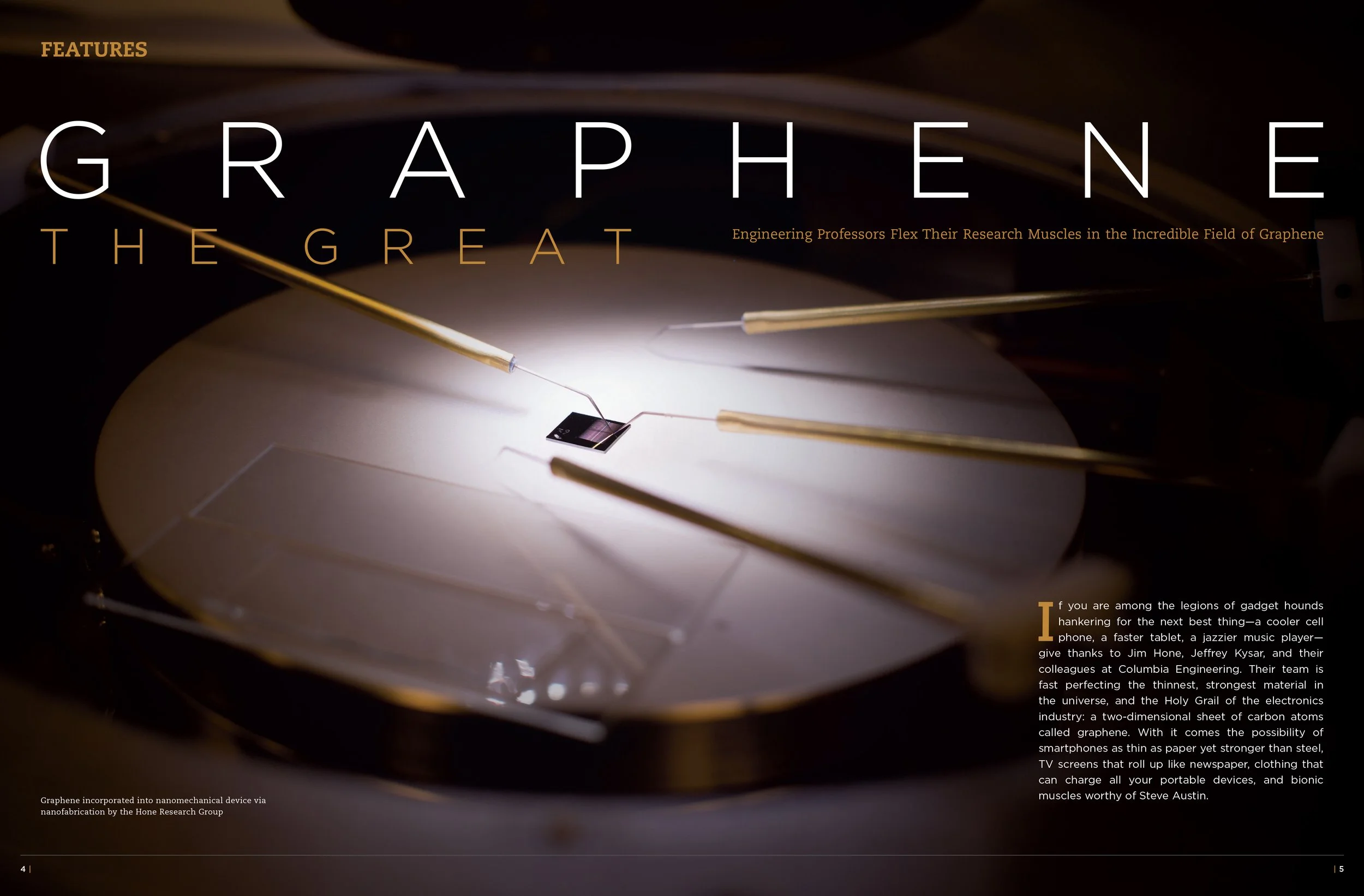 Close-up of a graphene device.