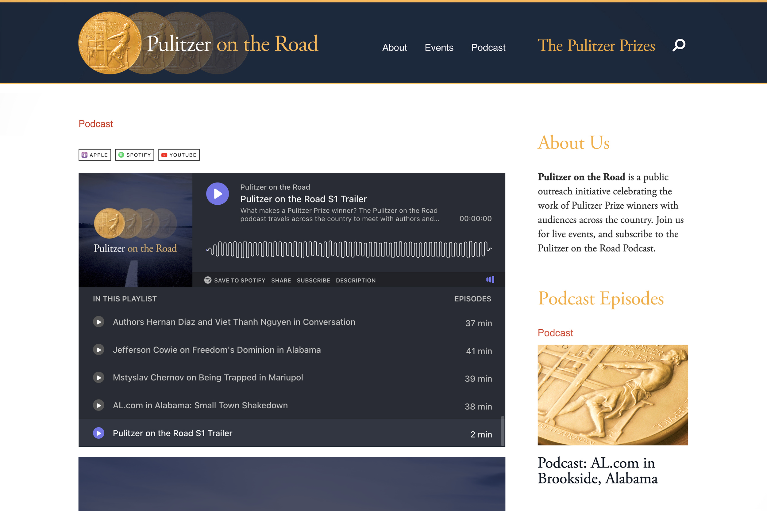 An image of the Pulitzer on the Road website.
