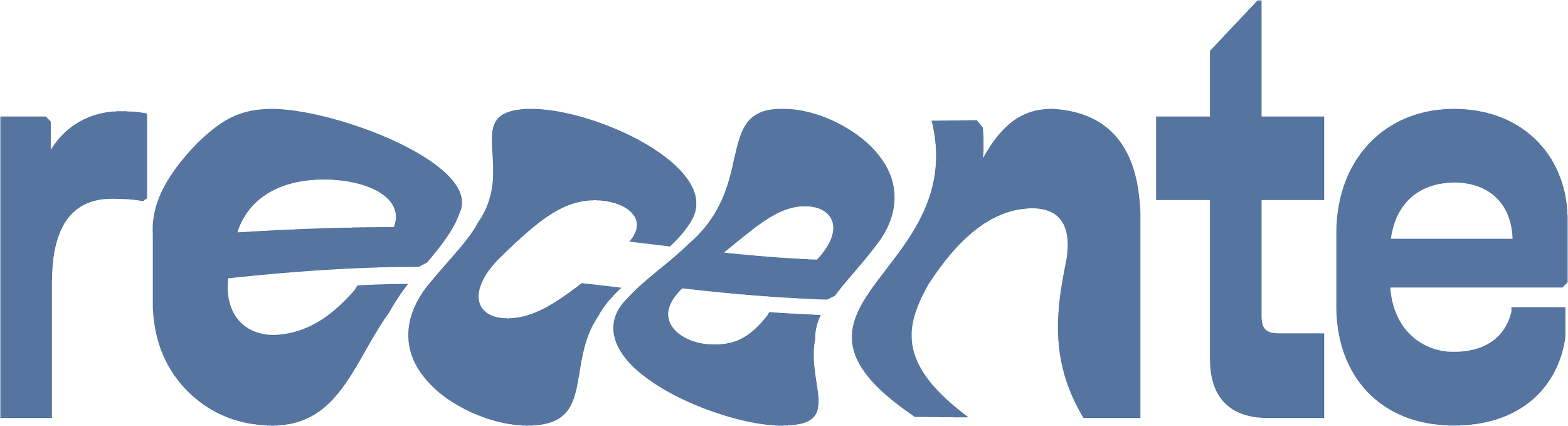 Blue text spelling 'recente' with playful font style for coastal italian east village new york NY restaurant 'recente' un ristorante italiano