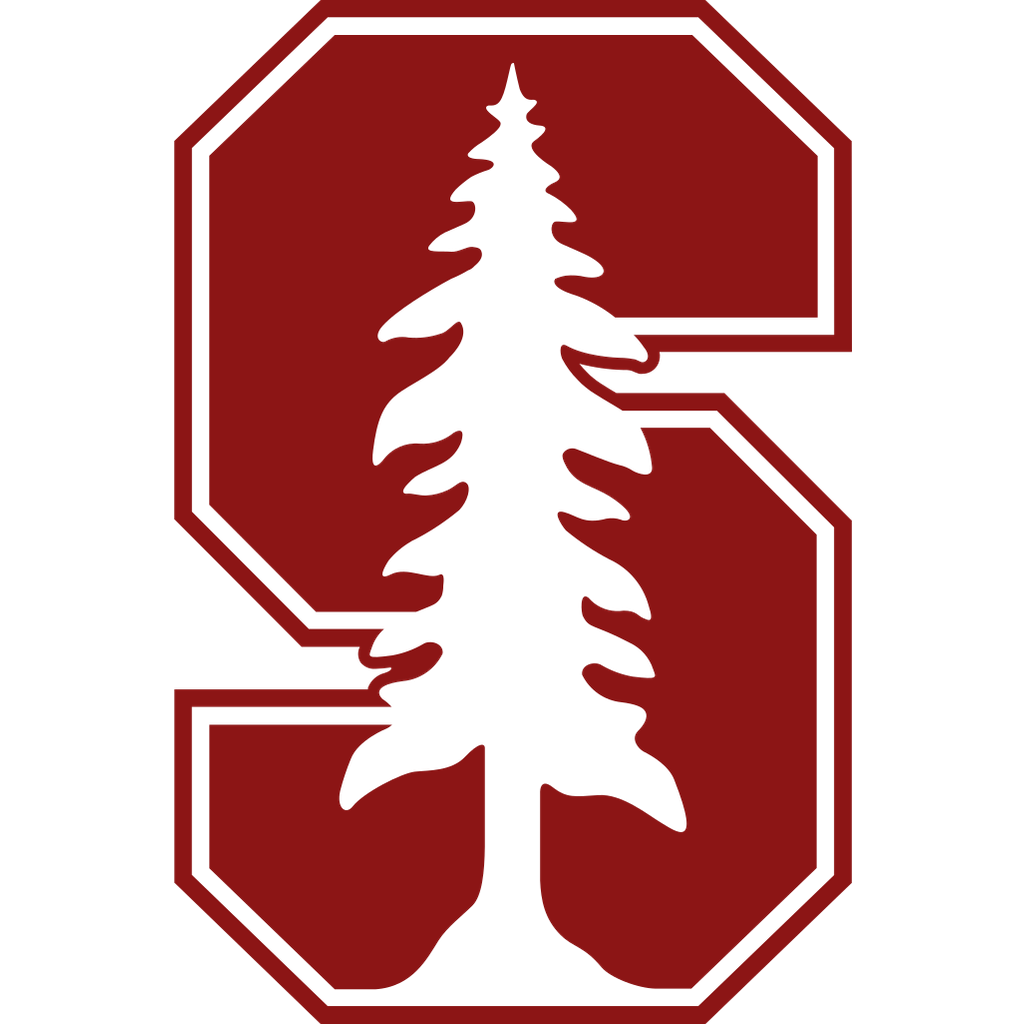Stanford University logo featuring a white tree silhouette over a red interlocking 'S' and 'U' design.