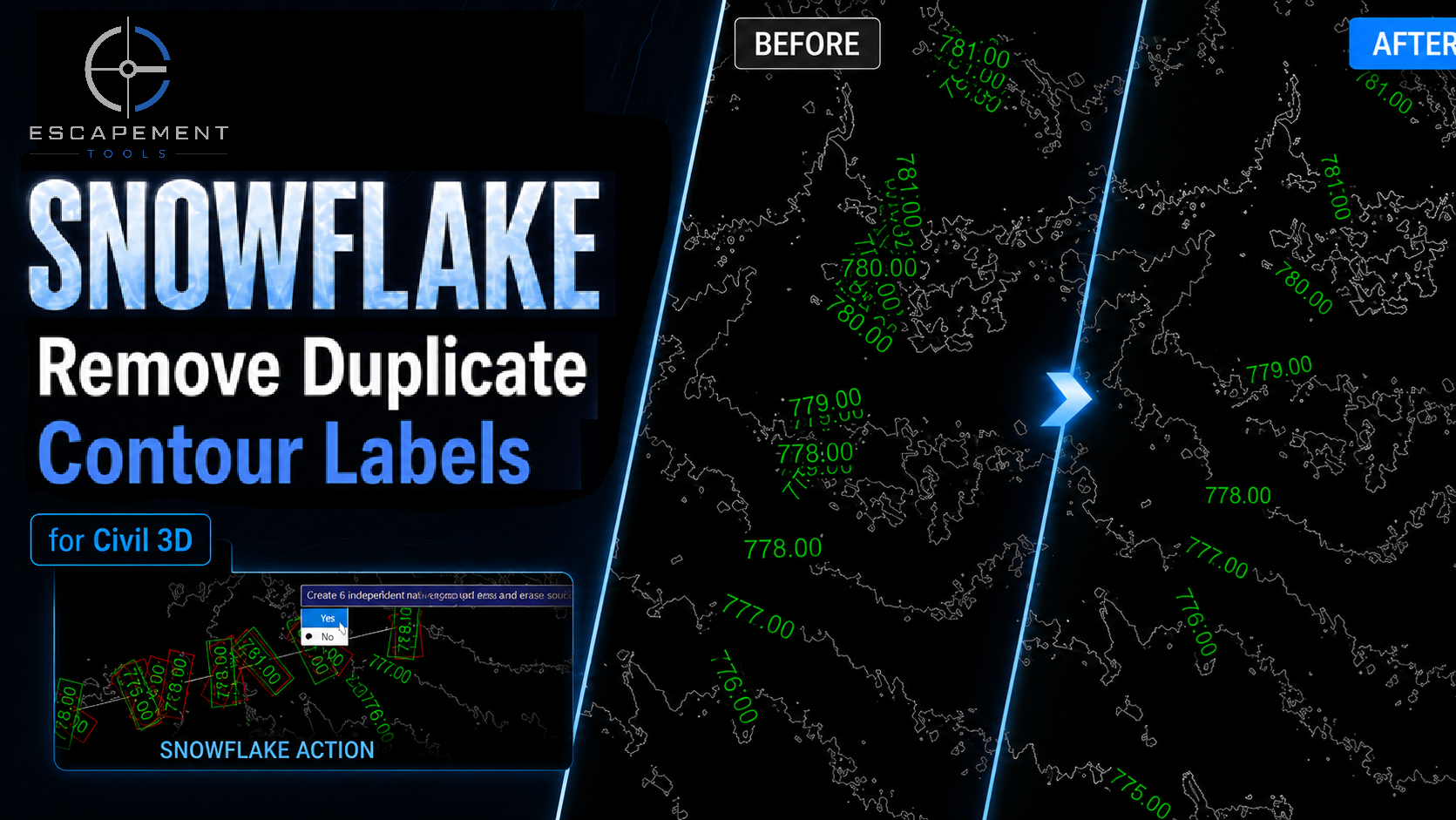 Snowflake — Civil 3D Contour Label Cleanup