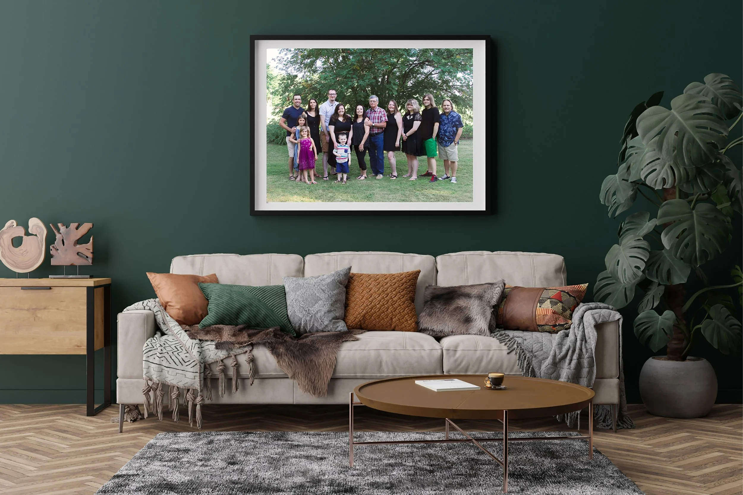 Extended family portrait captured on a Southern Ontario farm, photographed by Janelle Joy Studios with a fine art, heirloom style for wall art and Kitchener–Waterloo families.