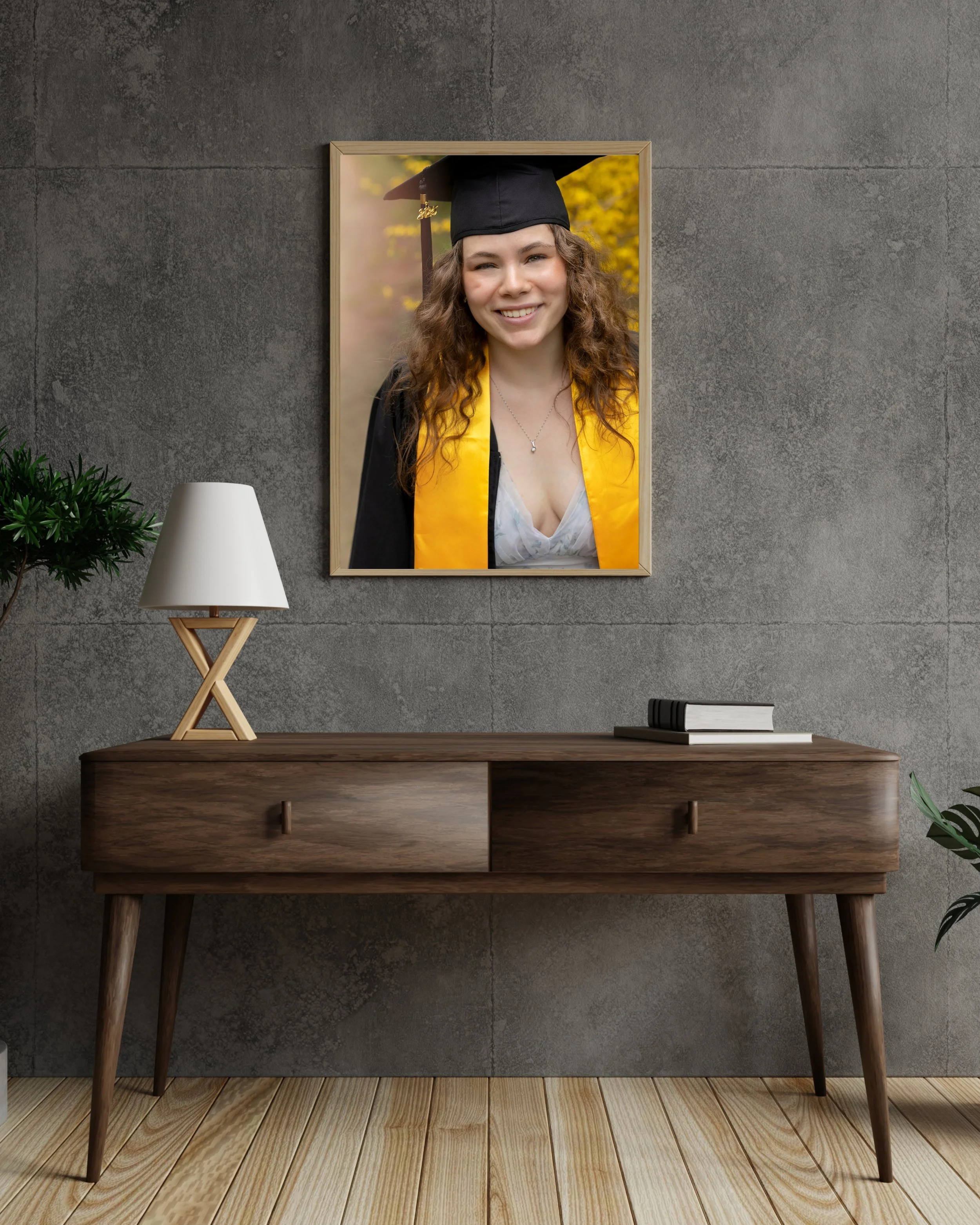 Senior graduate portrait displayed as heirloom wall art by Janelle Joy Studios in Kitchener, Waterloo, and Southern Ontario