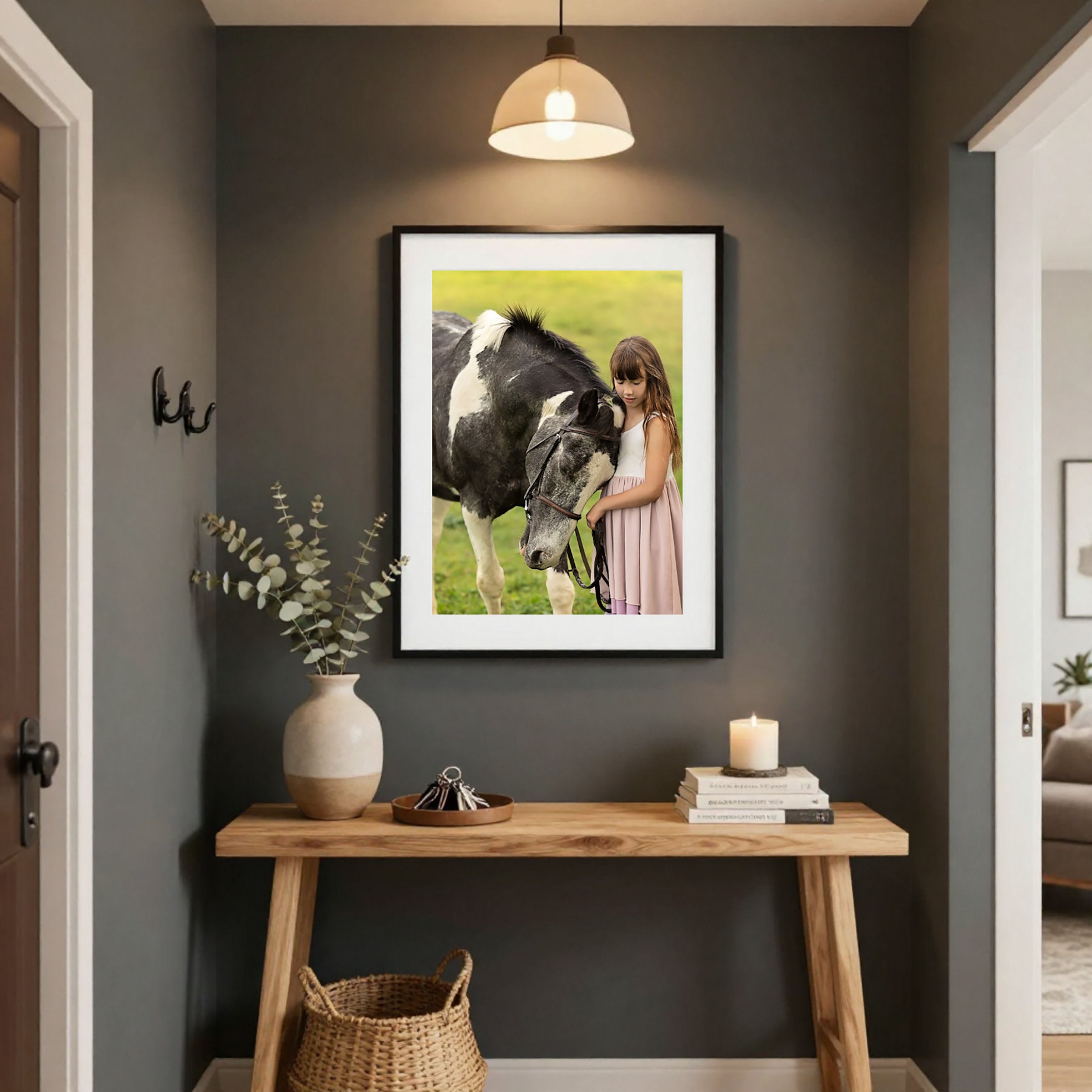 Hallway room mockup featuring equine and family photography by a Kitchener–Waterloo equestrian and portrait photographer