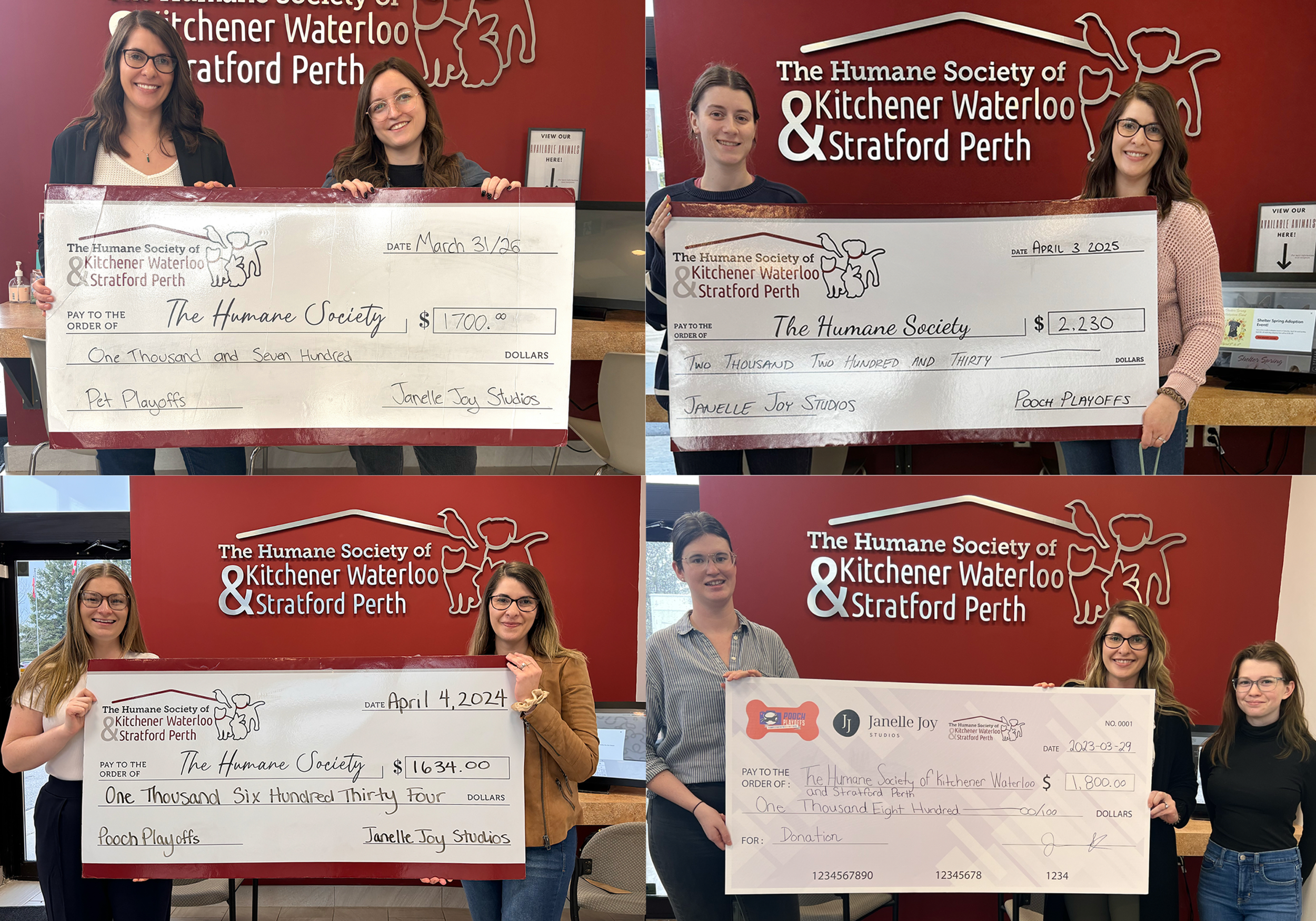 Fundraising cheque presentation KW — Pet Playoffs team presenting the fundraising total to the Humane Society.