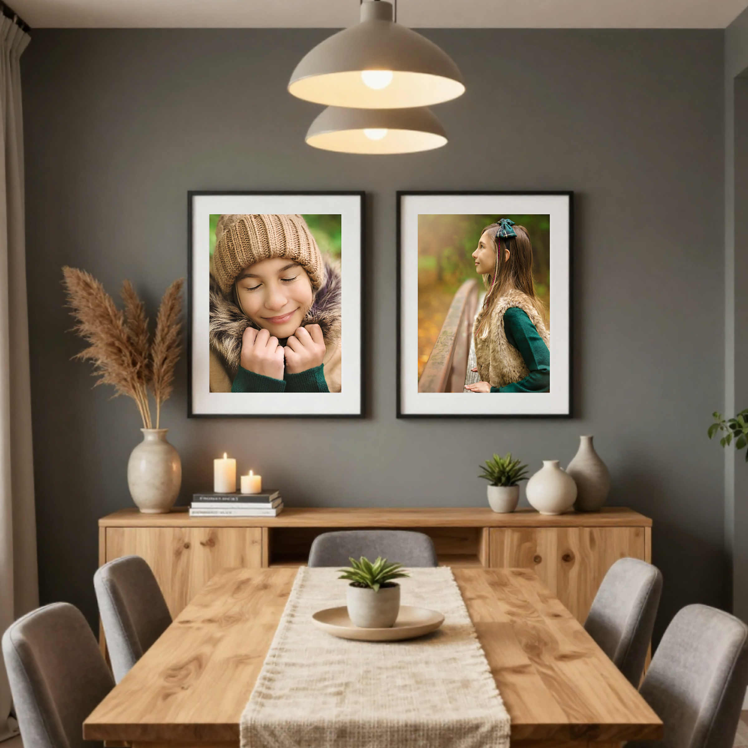 Dining room mockup featuring custom fine art, family, birth, and cake smash photography by a Kitchener–Waterloo portrait photographer