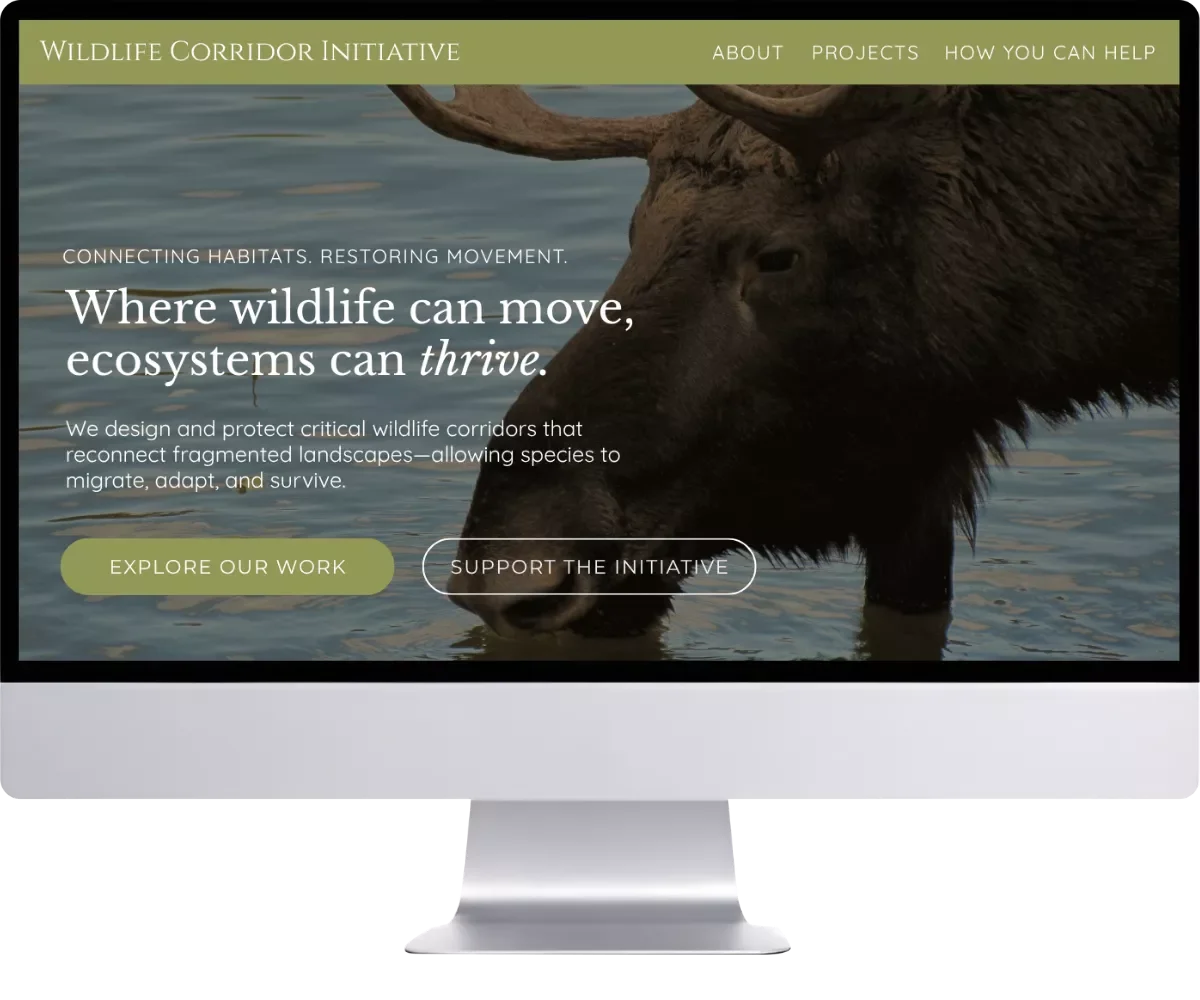 Wildlife Corridor Initiative homepage on desktop screen