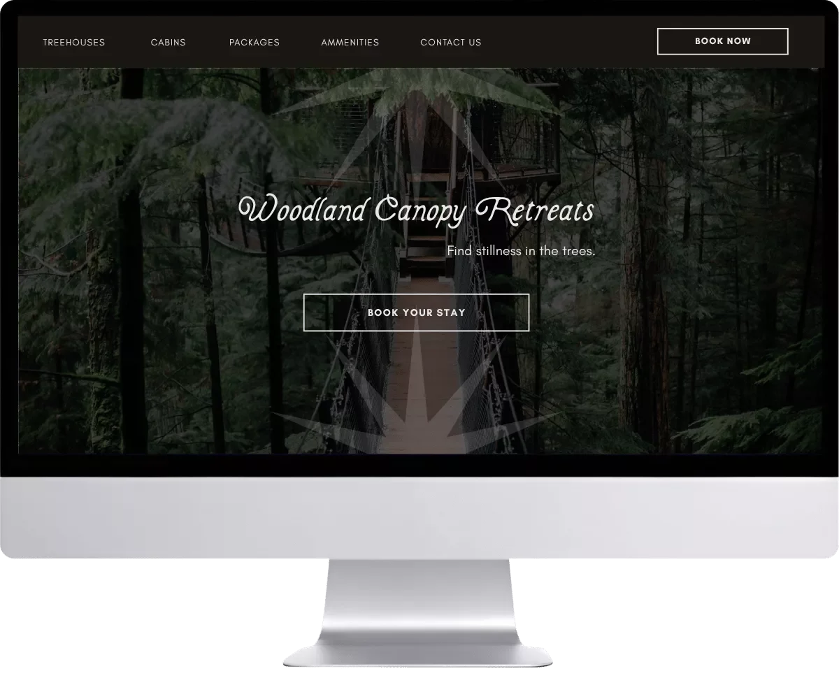 Woodland Canopy Retreats website on desktop screen