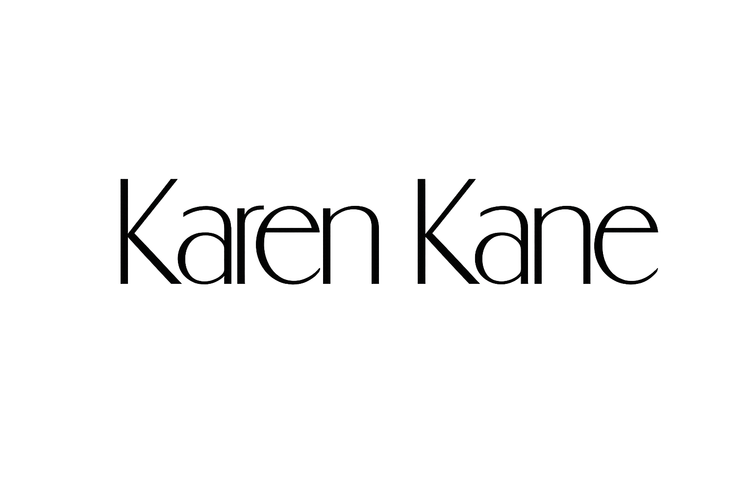 Black logo with the words 'Karen Kane' in a modern font and a stylized building outline above the text.