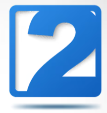Blue square road sign with a large white number 2.